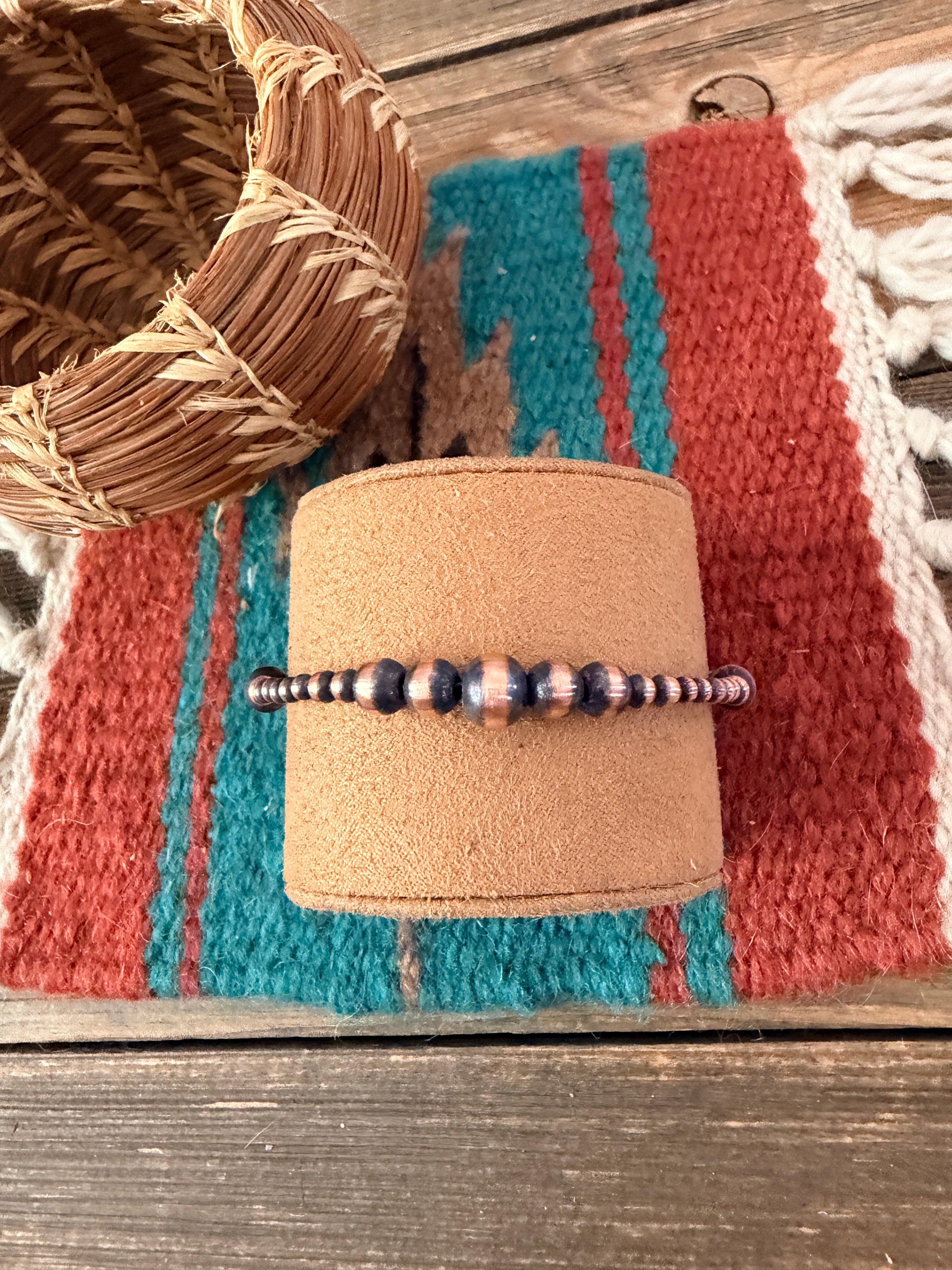 Handcrafted Copper Beaded Bracelet 7.5”