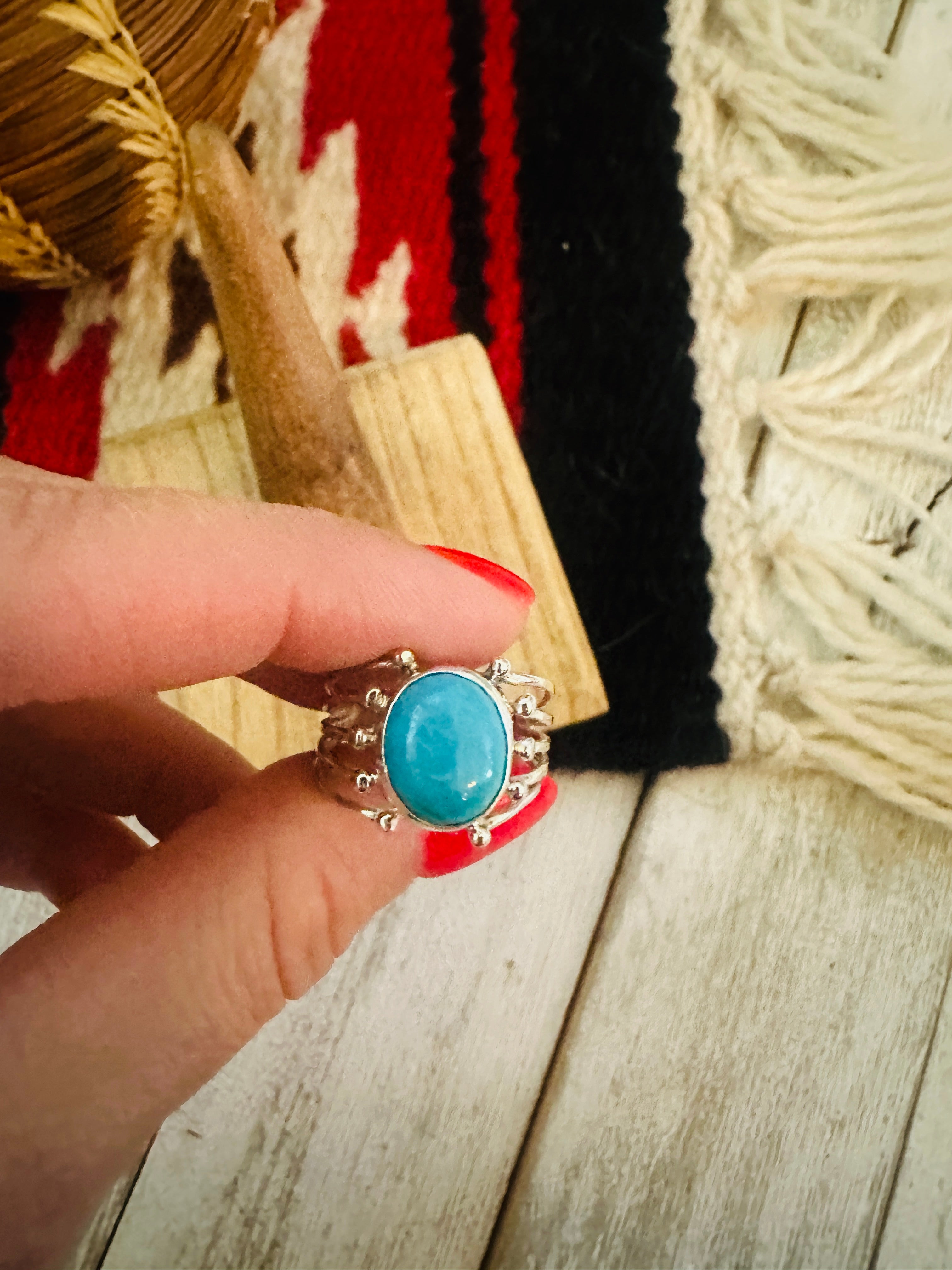 Navajo Sterling Silver & Turquoise Ring Size 7