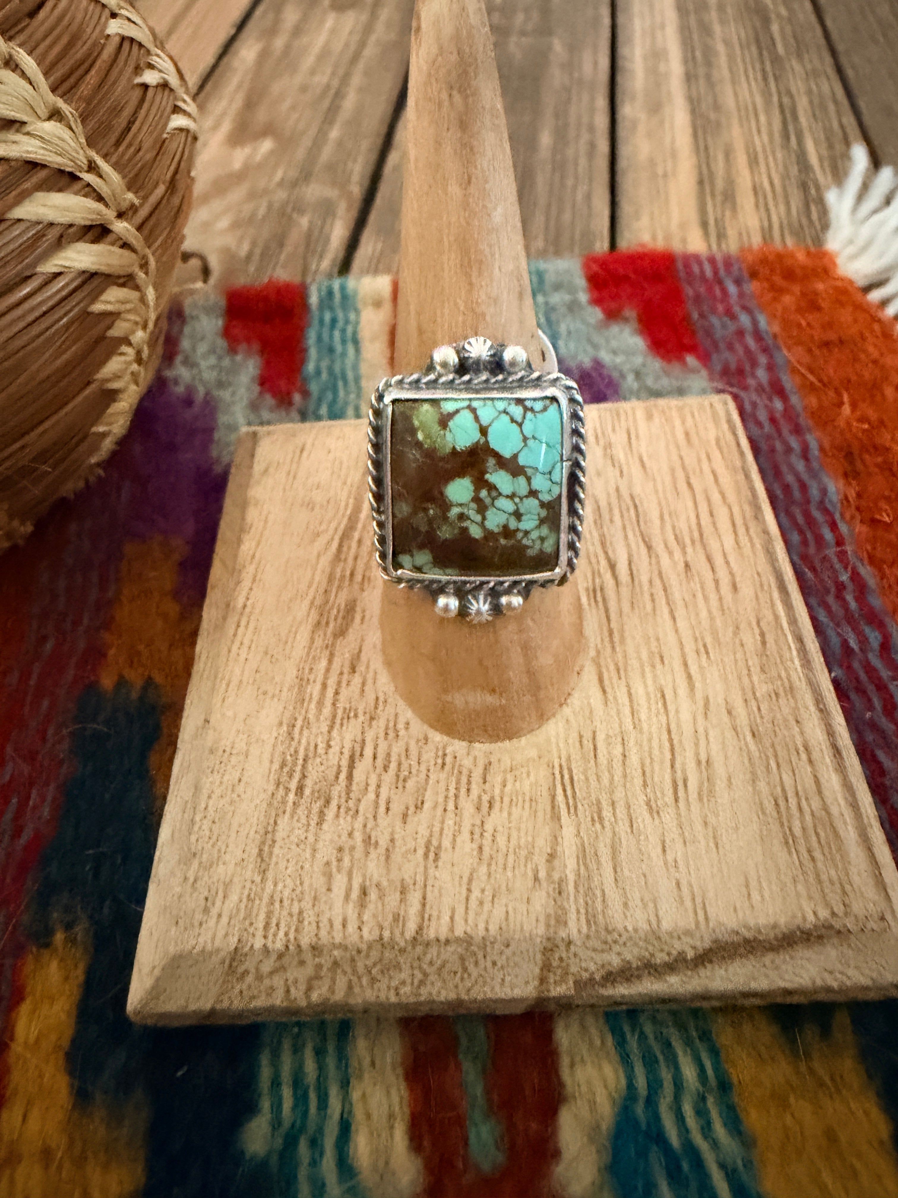 Handcrafted Turquoise & Sterling Silver Ring Size 8