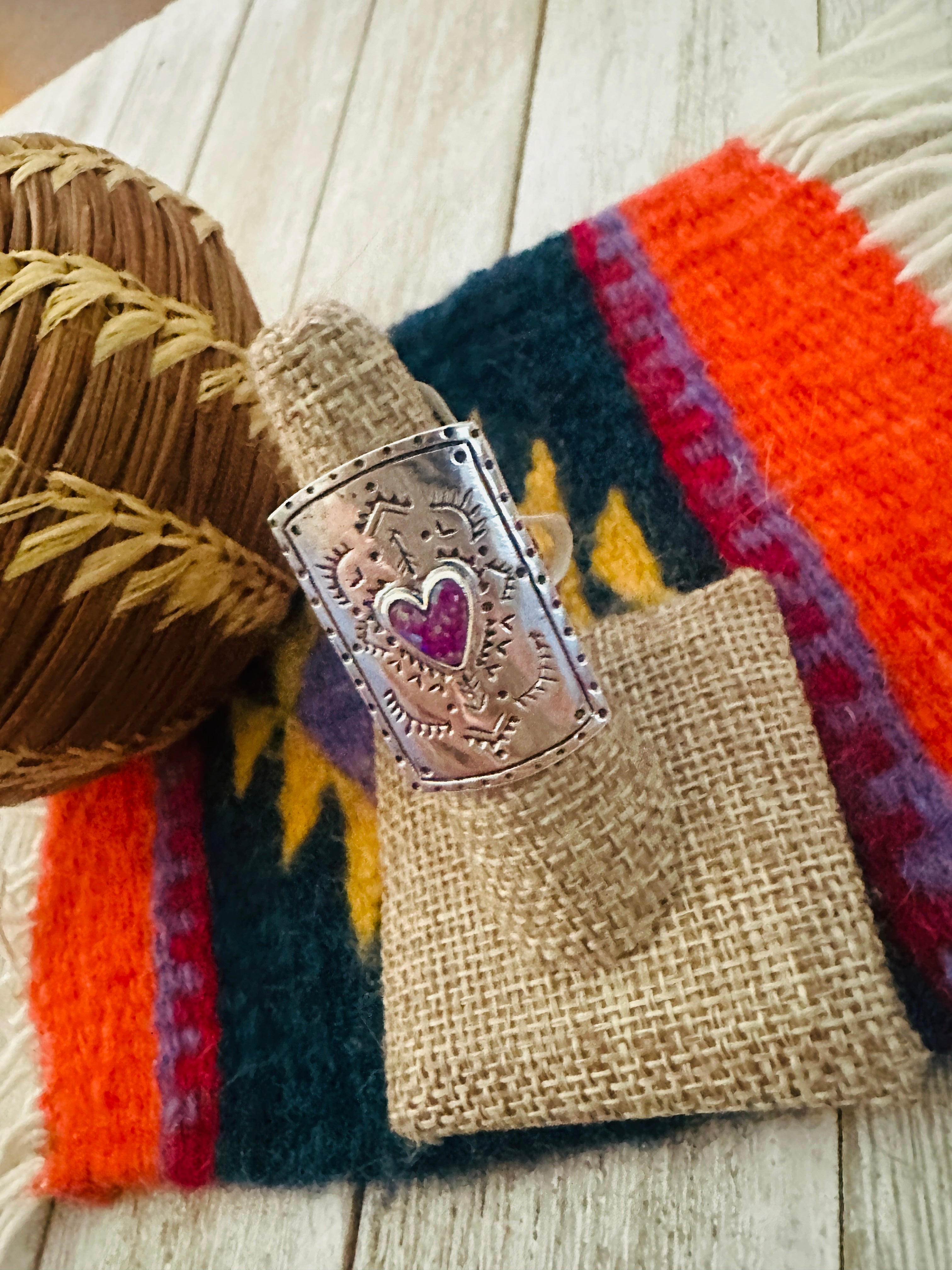 Handcrafted Opal & Sterling Silver Heart Ring size 7