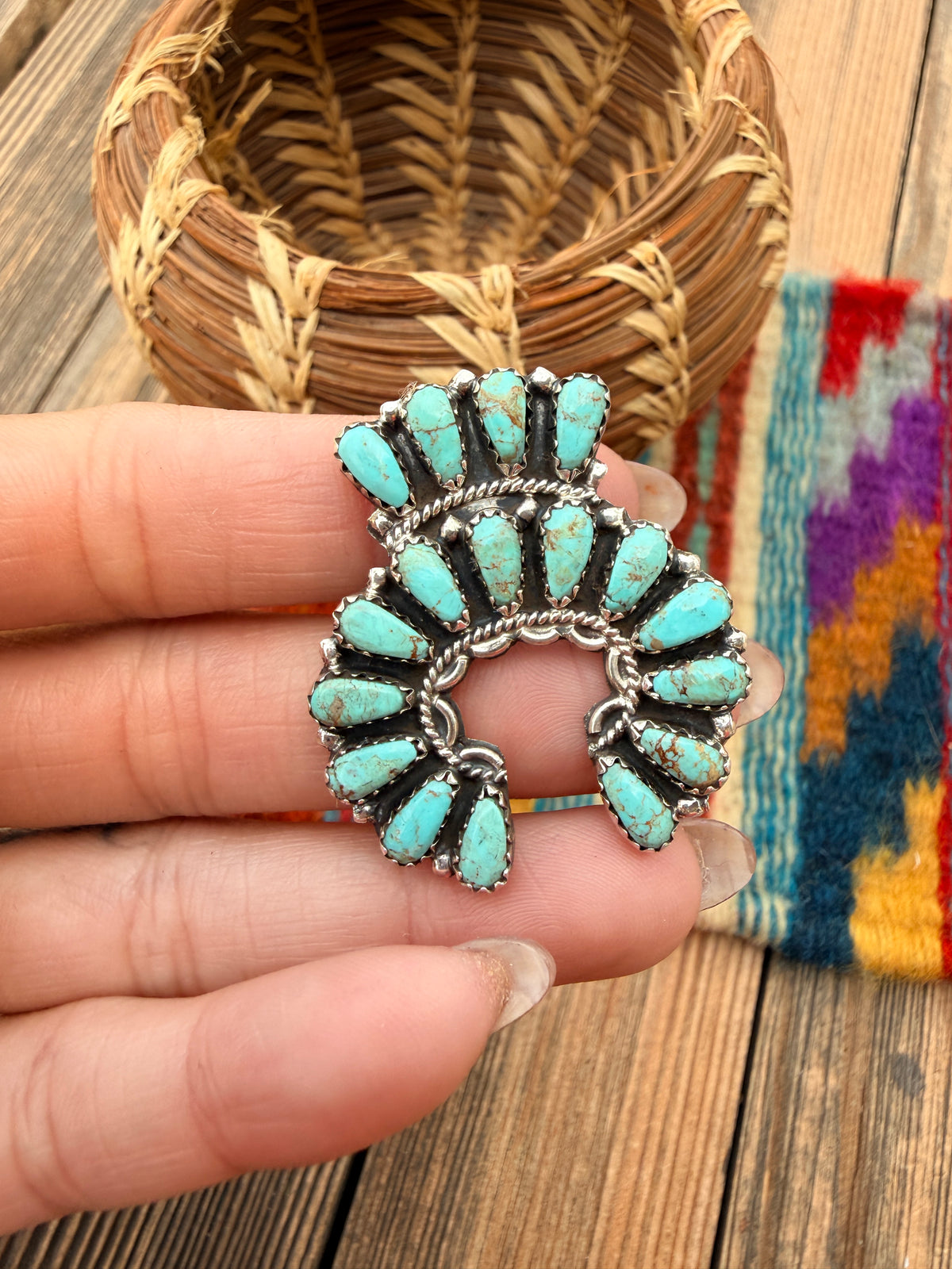 Handcrafted Turquoise and Sterling Silver Cluster Naja Brooch/ Pendant