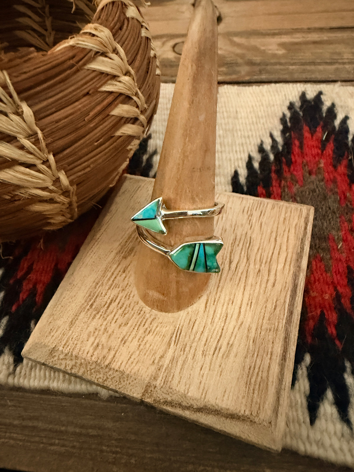 Handcrafted Sterling Silver & Turquoise Inlay Adjustable Arrow Ring
