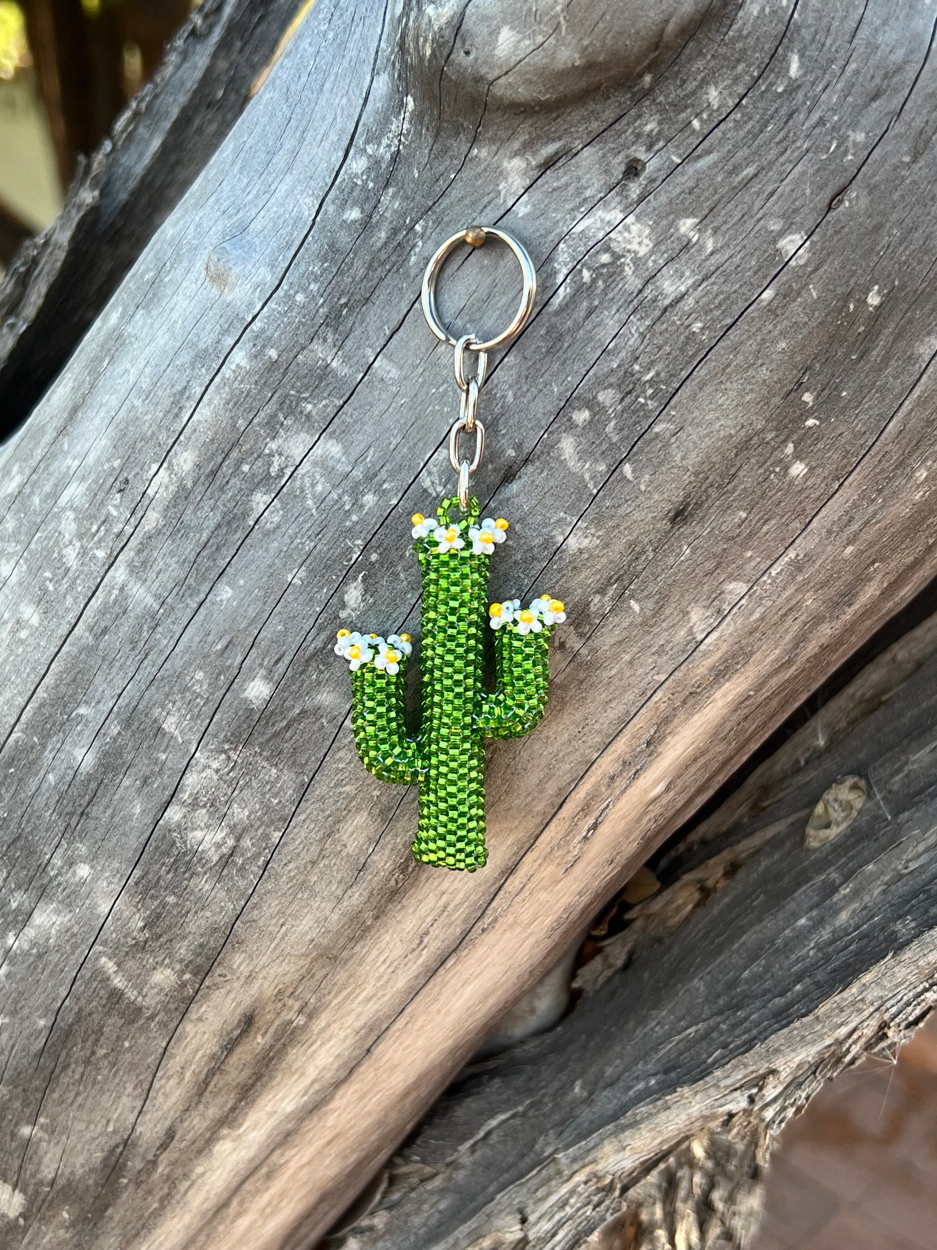 🌵Handmade Beaded Light Green Saguaro Cactus Keychain🌵