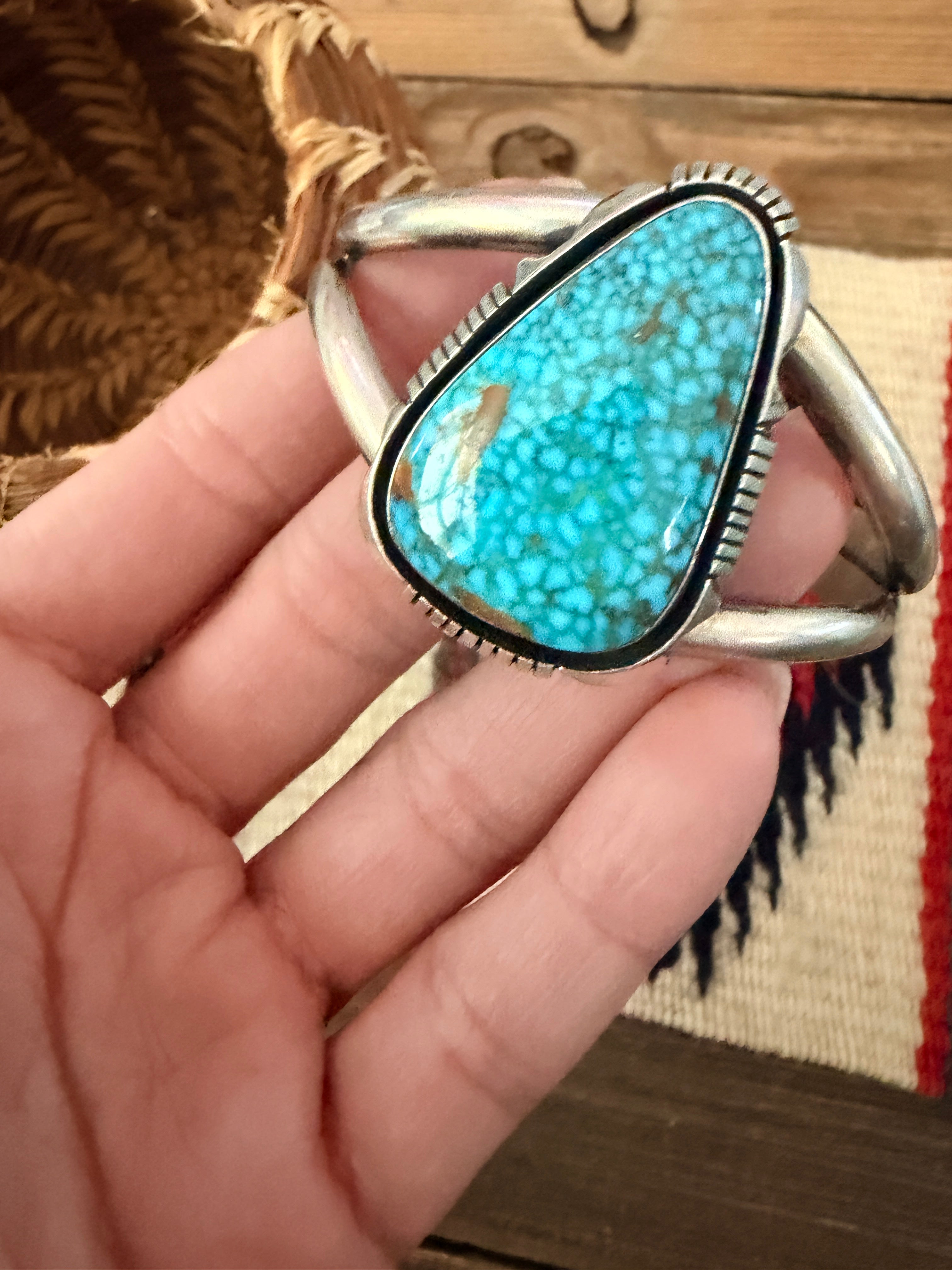 Handcrafted Kingman Web Turquoise & Sterling Silver Cuff Bracelet