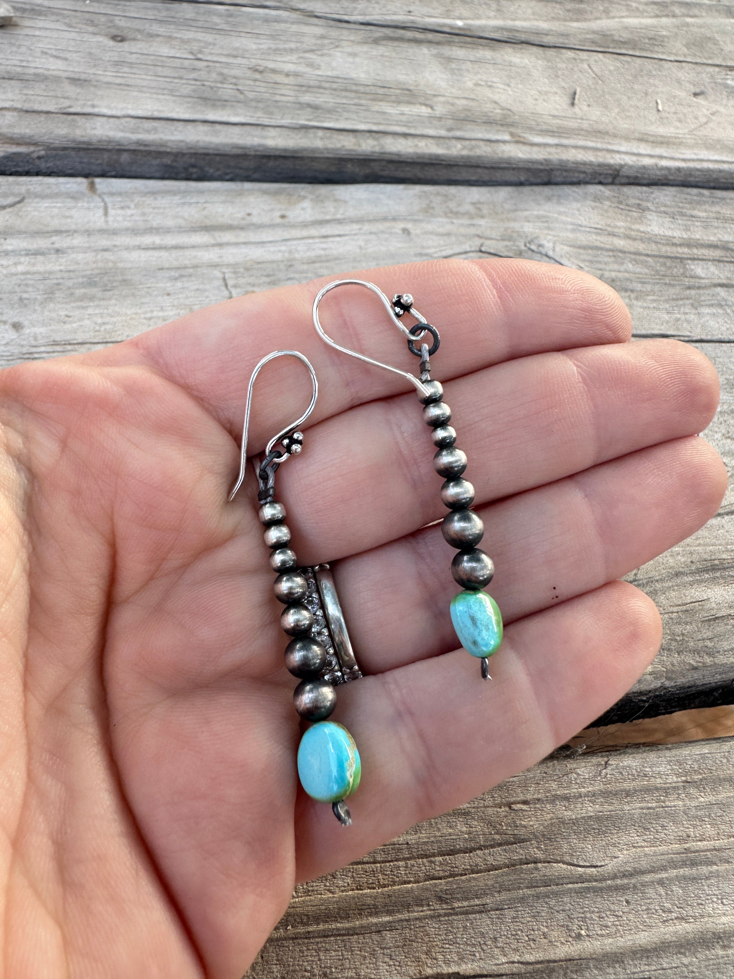 Handmade Sonoran Mountain Turquoise And Sterling Silver Beaded Drop Dangle Earrings