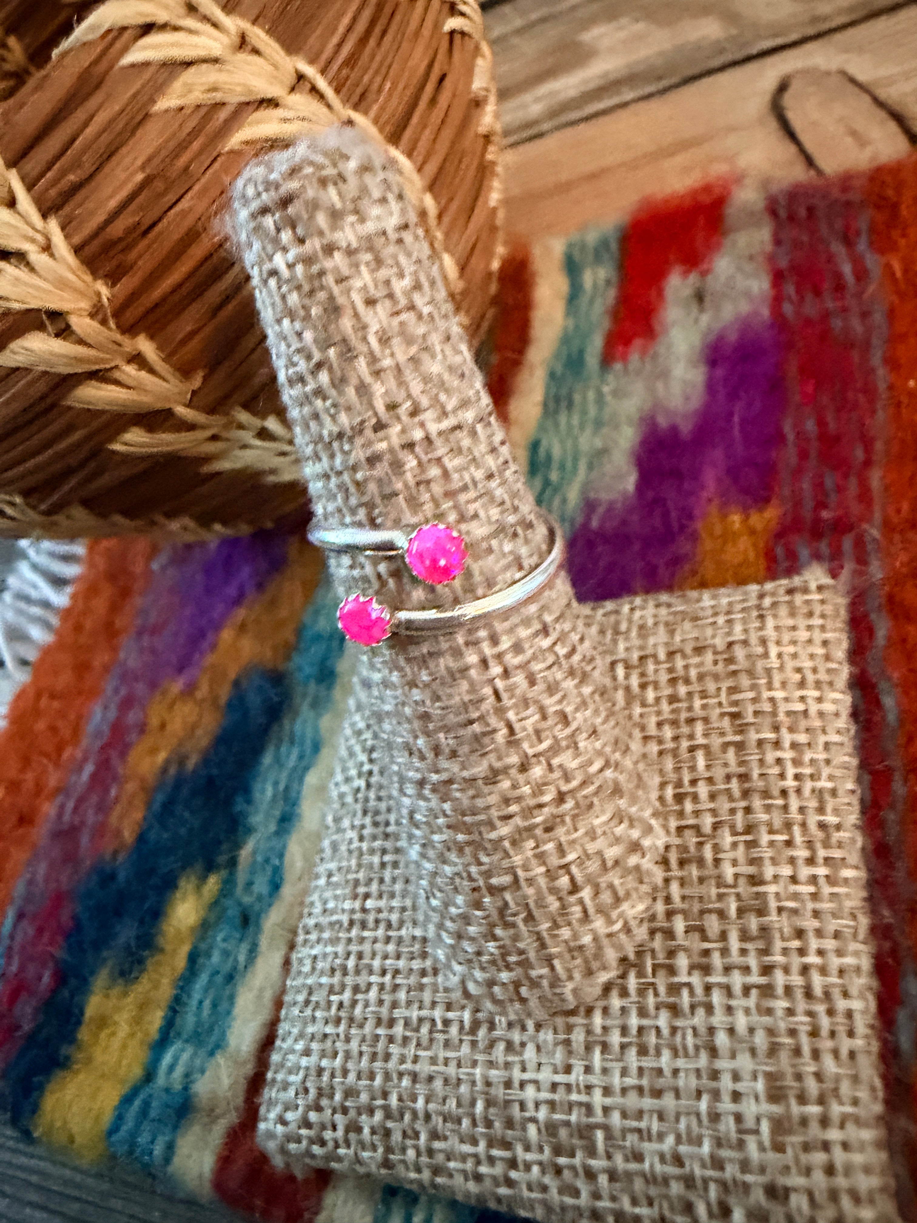 Handcrafted Pink Opal & Sterling Silver Adjustable Ring
