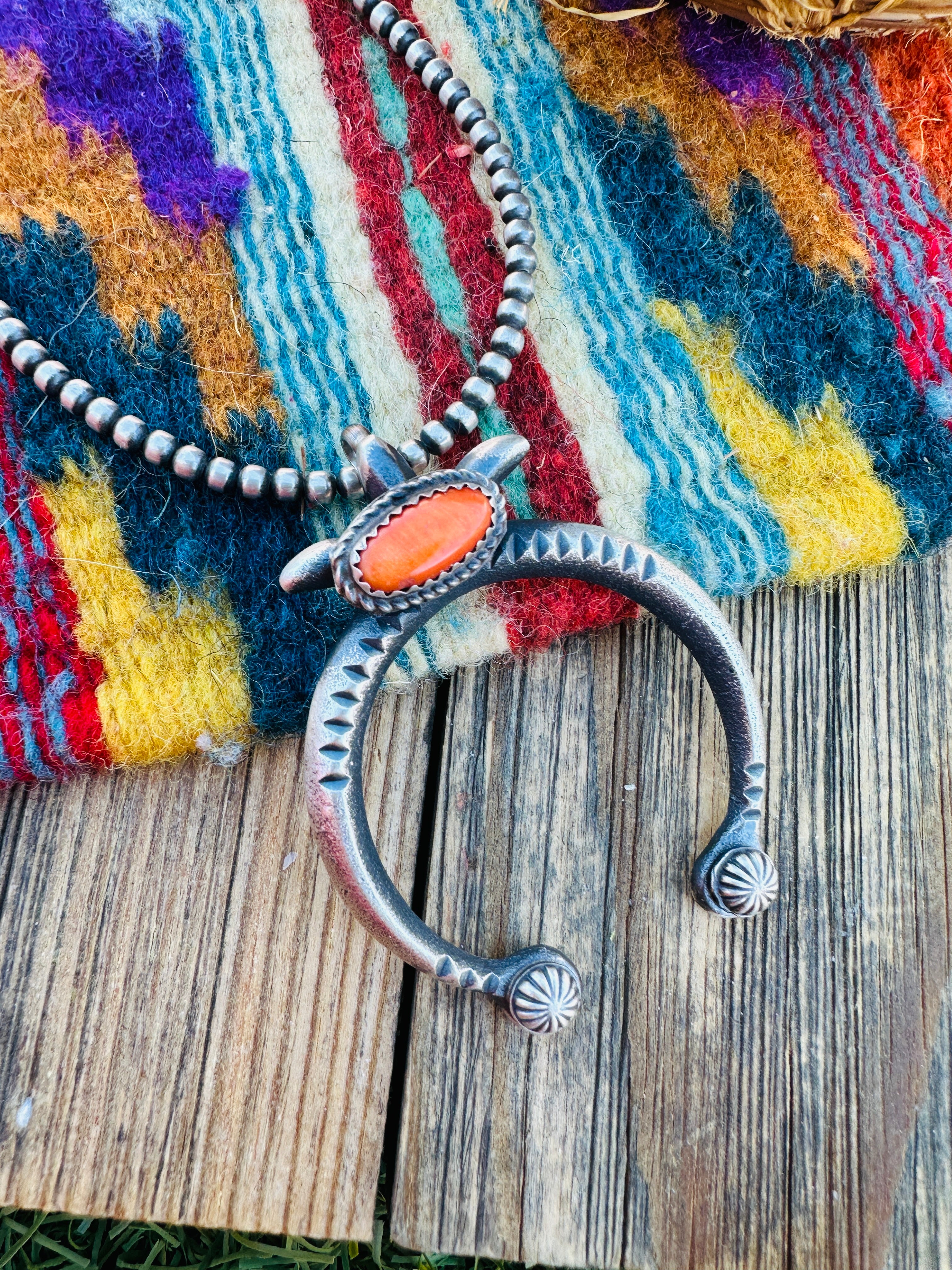 Handcrafted Sterling Silver & Orange Spiny Naja Pendant by Martha Cayatineto