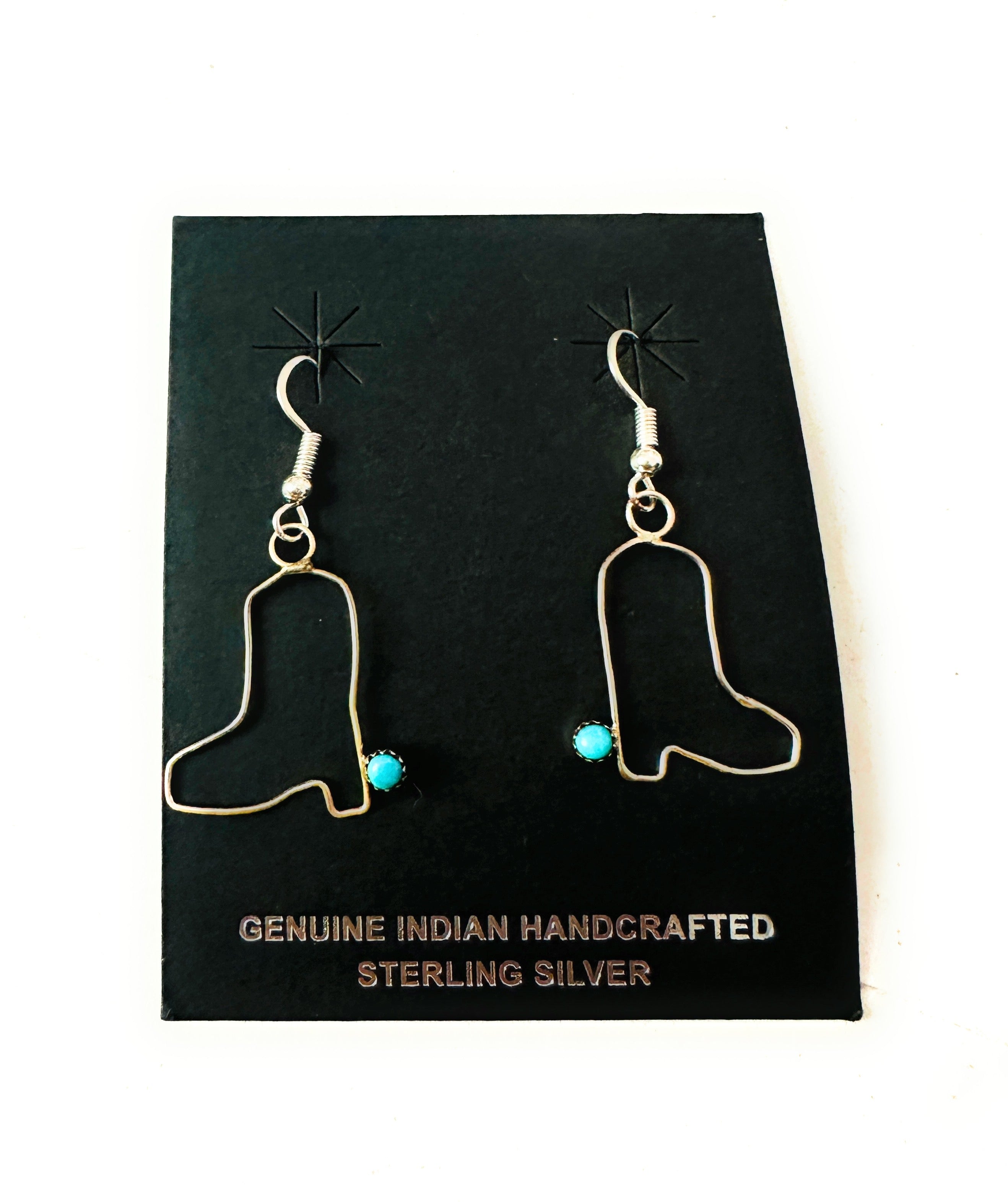 Navajo Turquoise & Sterling Silver Cowboy Boot Dangle Earrings