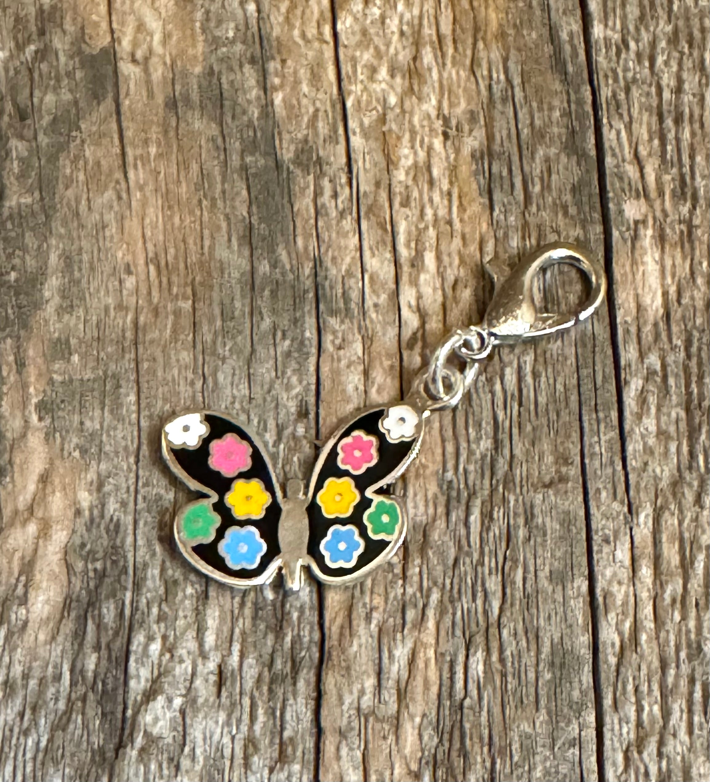 Multicolored Black Butterfly Sterling Silver Charm