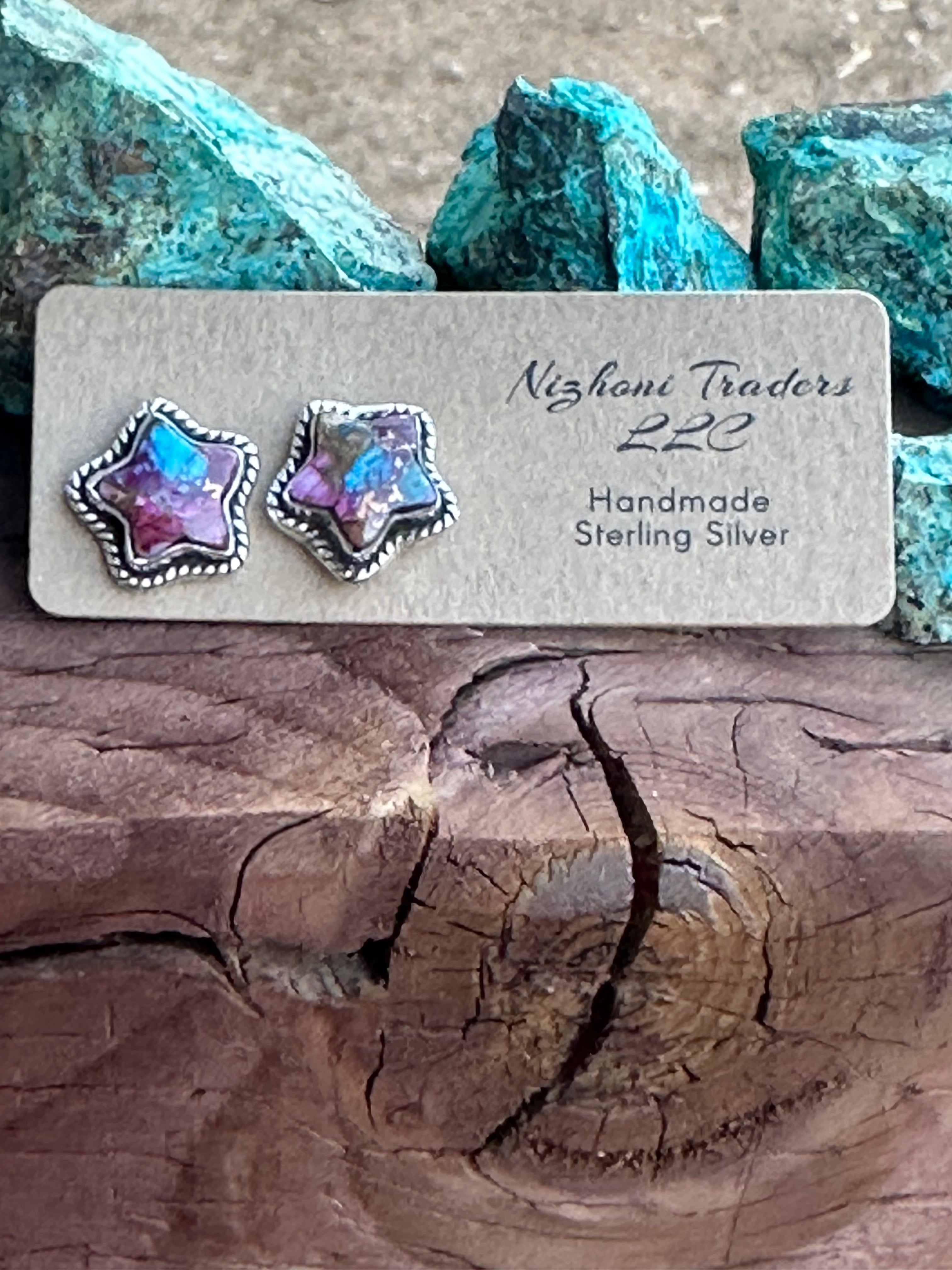 Sizzling Handmade Star Sterling Silver & Purple Mojave Post Earrings