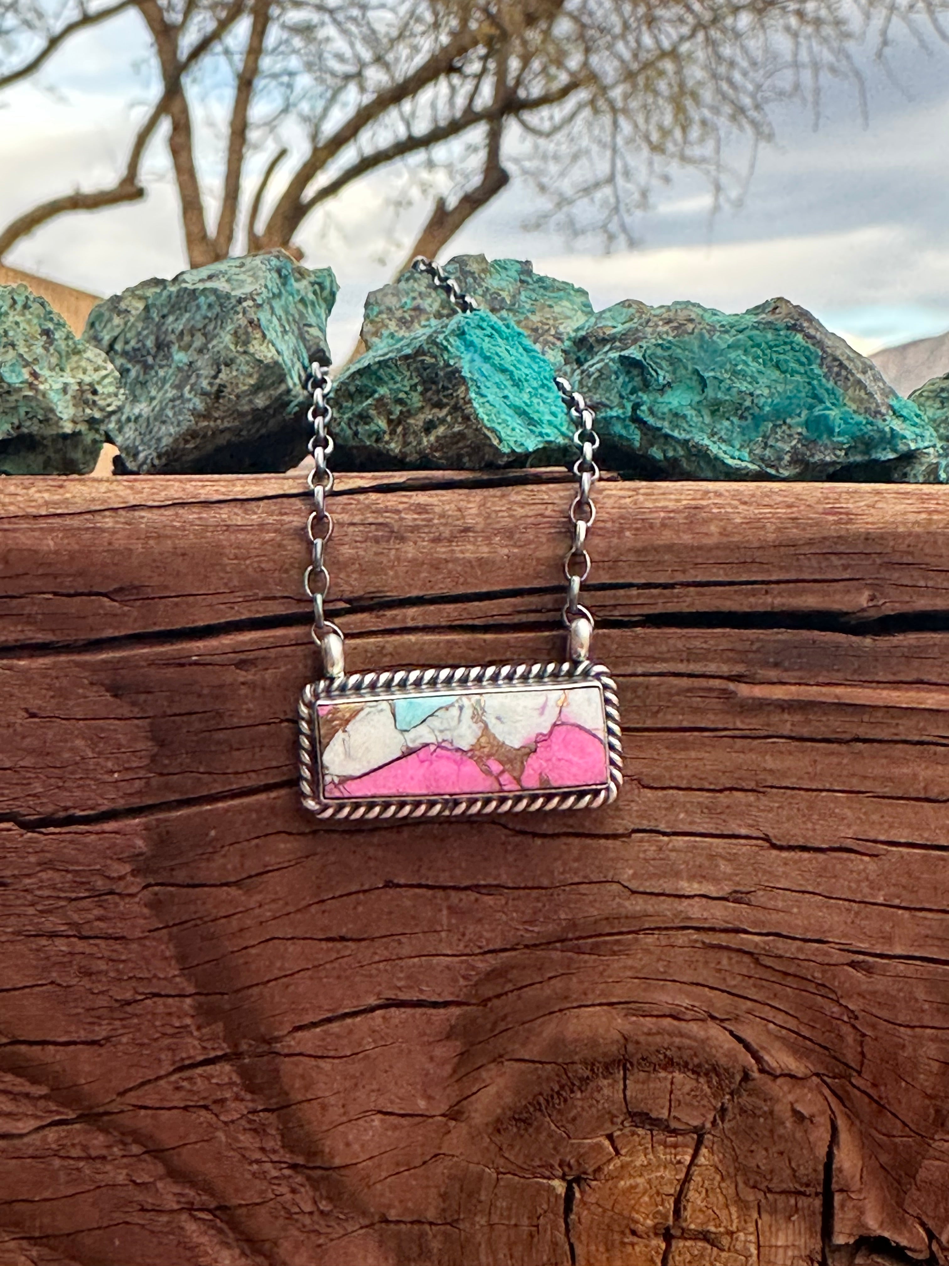 Handcrafted Cotton Candy Sterling Silver Handmade Bar Necklace