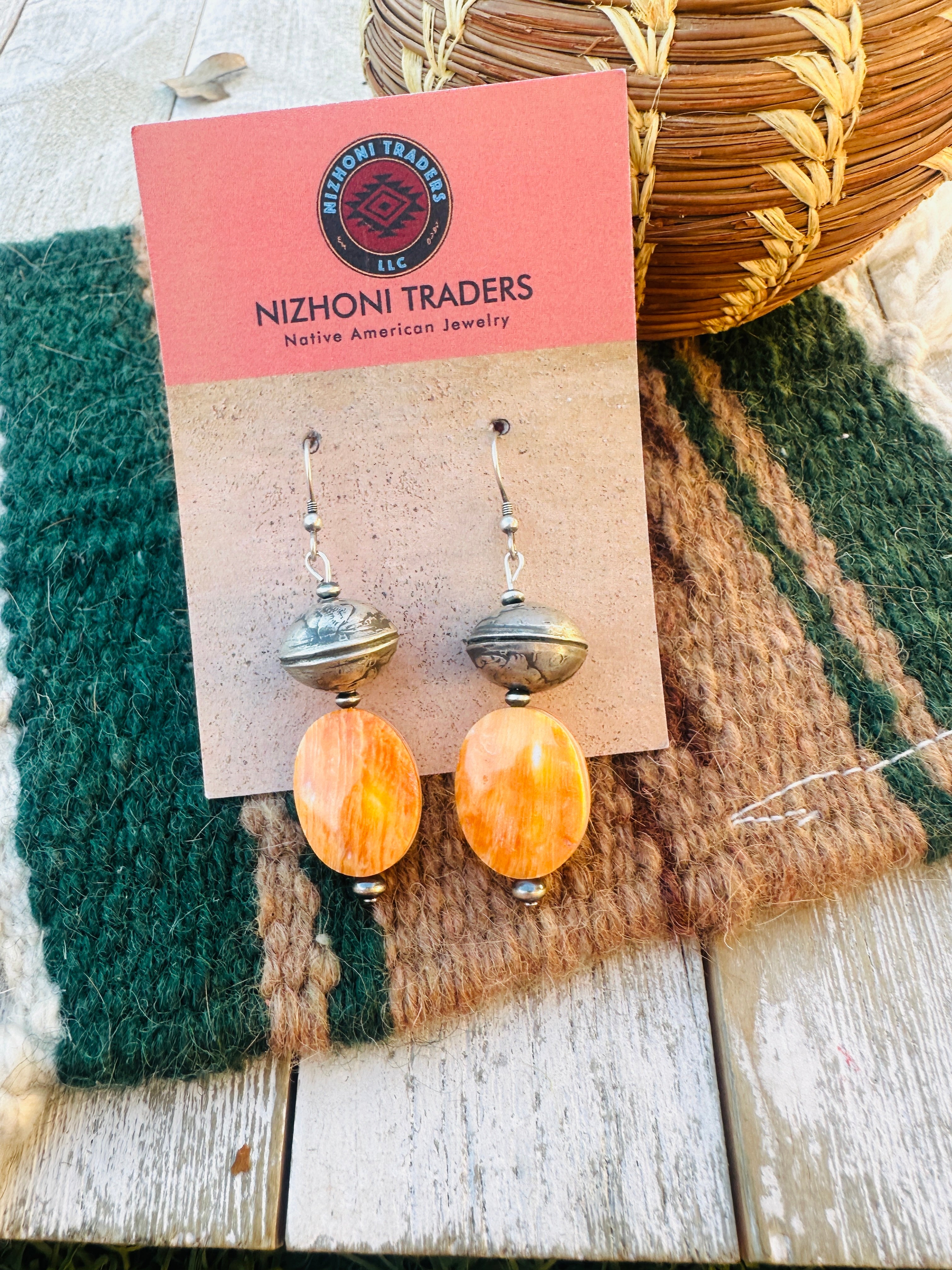 Handcrafted Spiny Oyster & Sterling Silver Beaded Dangle Earrings