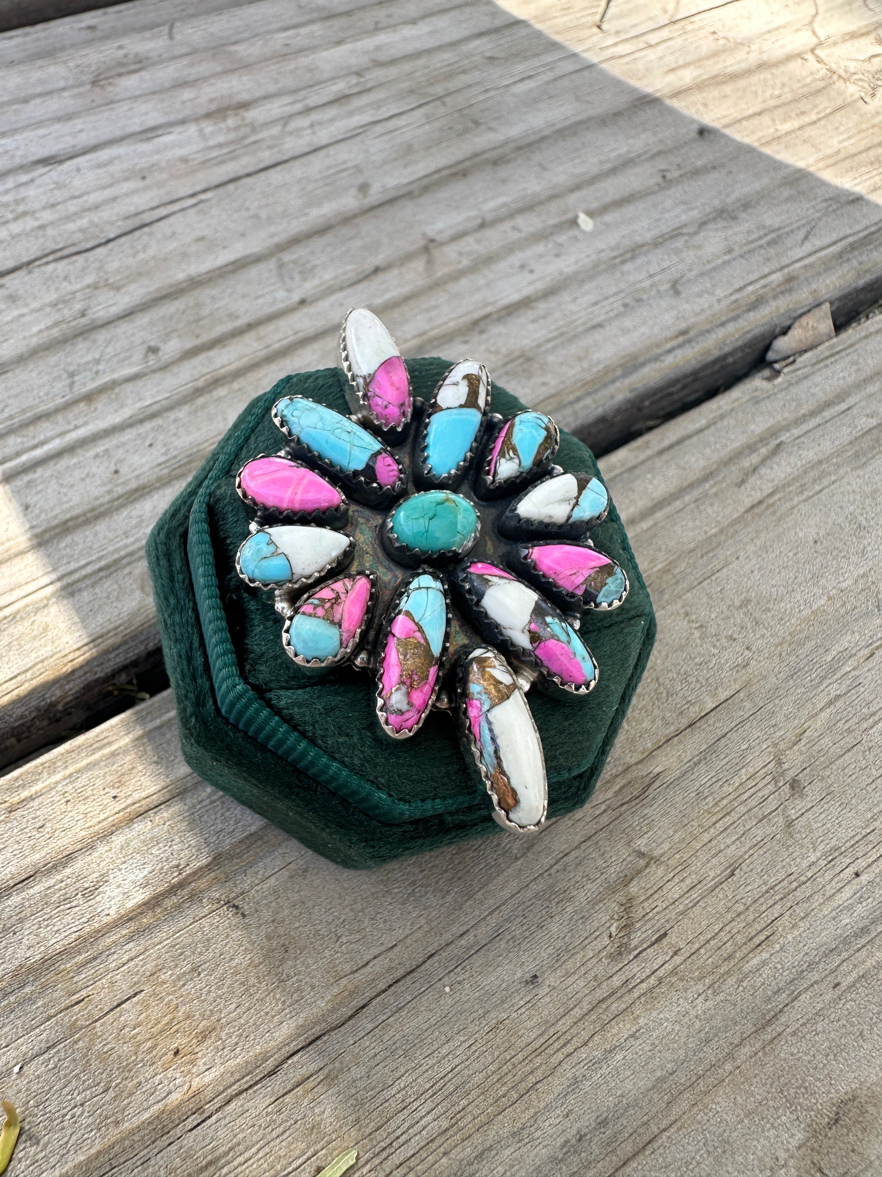 Handmade Cotton Candy Sterling Adjustable Cluster Ring