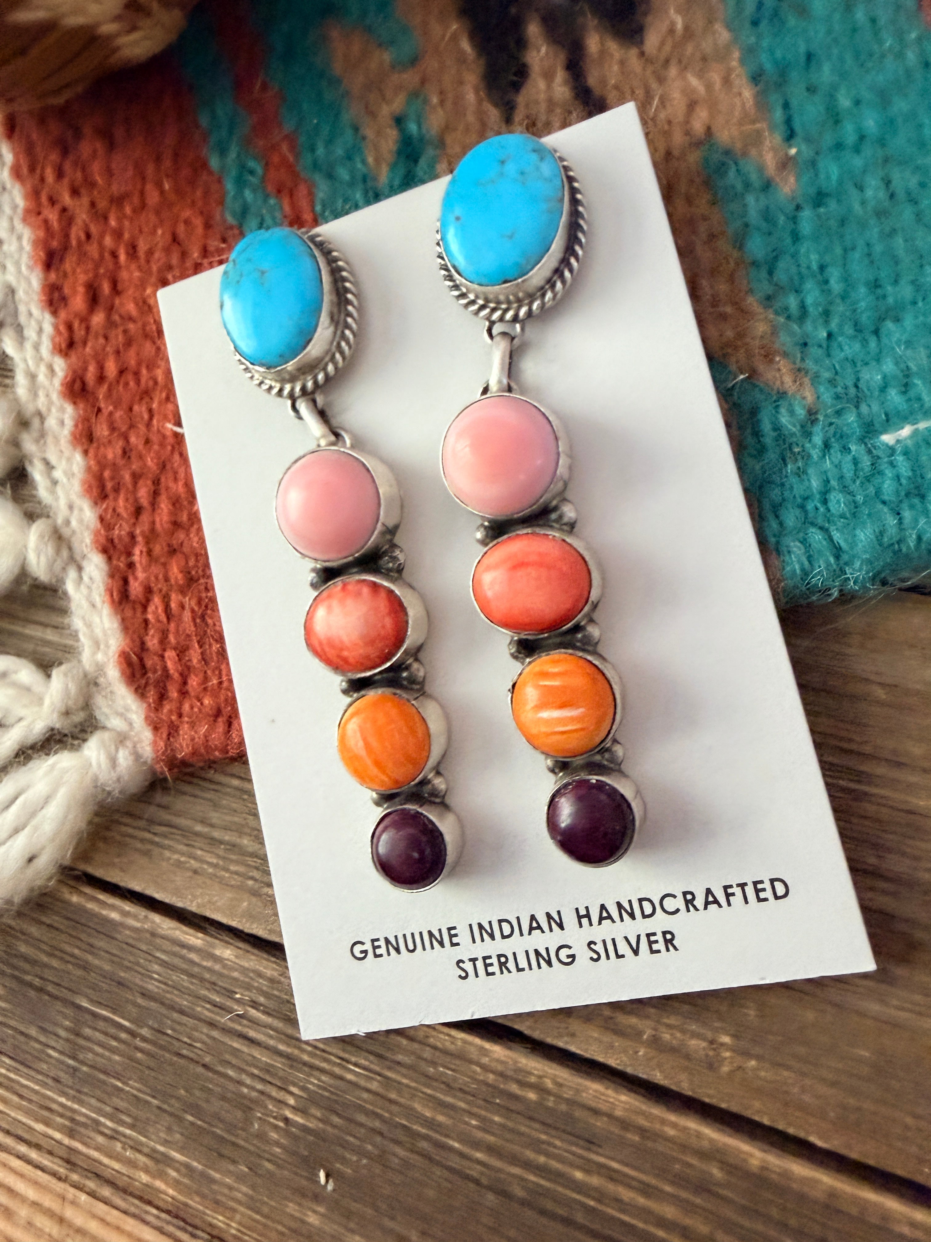 Handcrafted Multi Stone & Sterling Silver Dangle Earrings