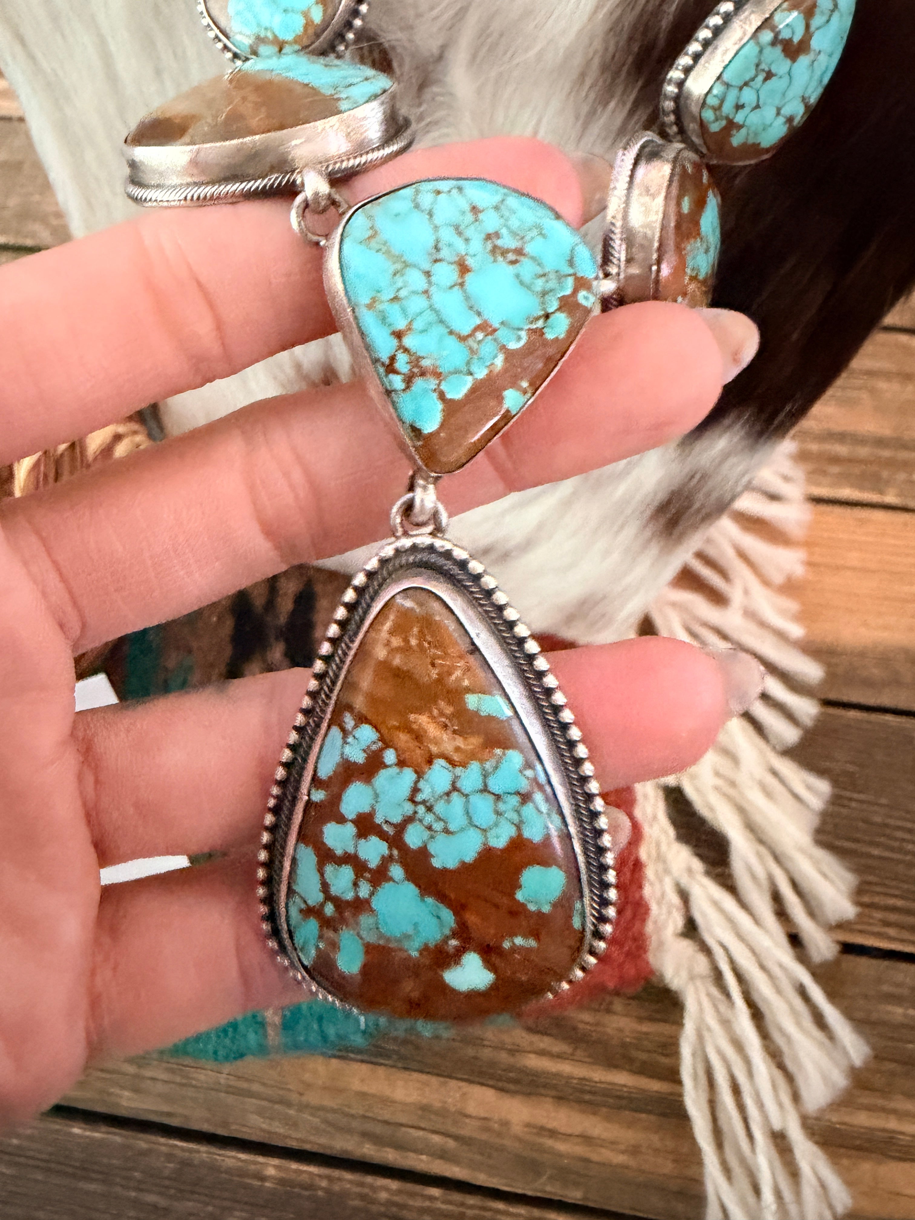 Handcrafted Number 8 Turquoise & Sterling Silver Necklace and Earring Set by Darren Livingston