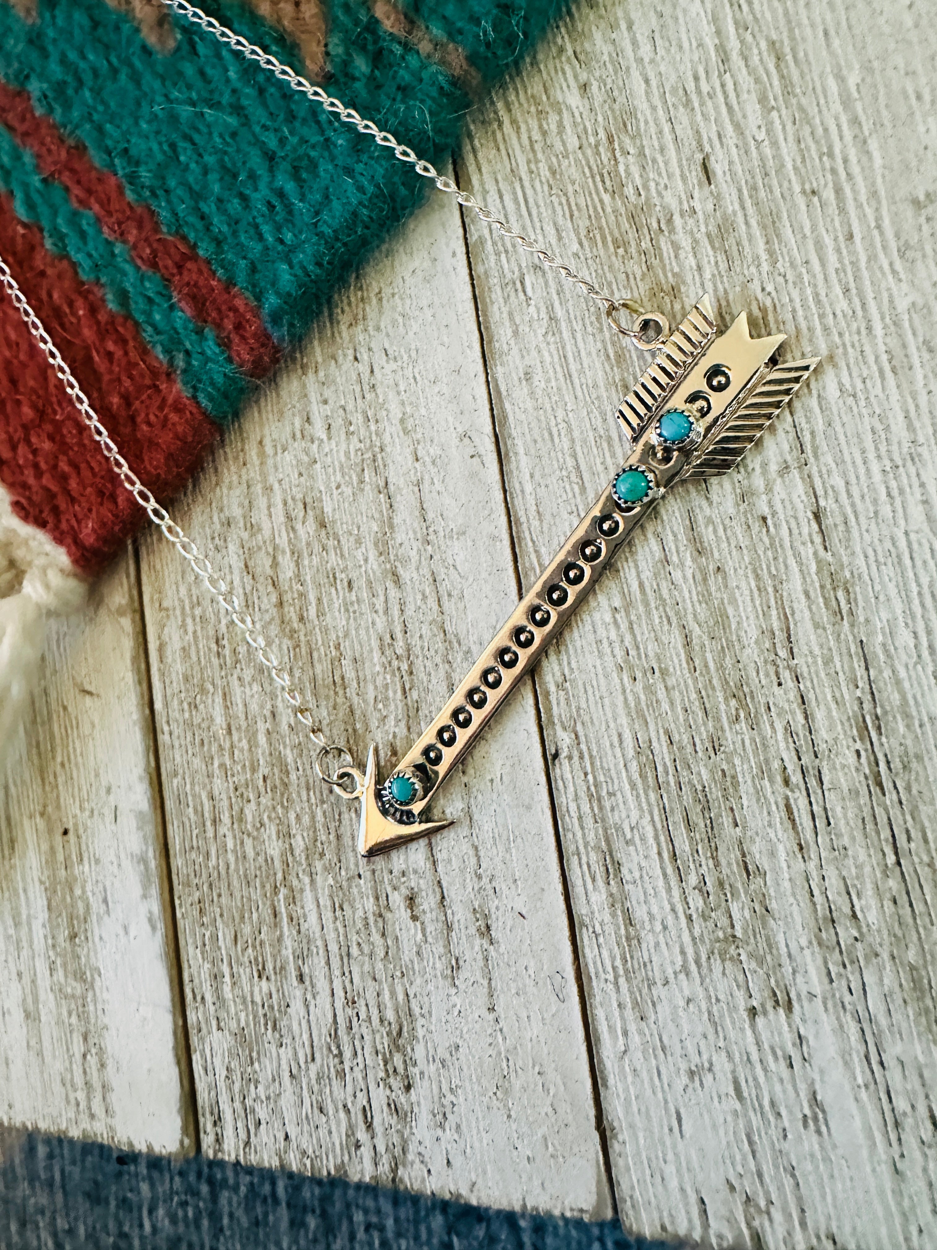 Handcrafted Sterling Silver & Turquoise Arrow Necklace