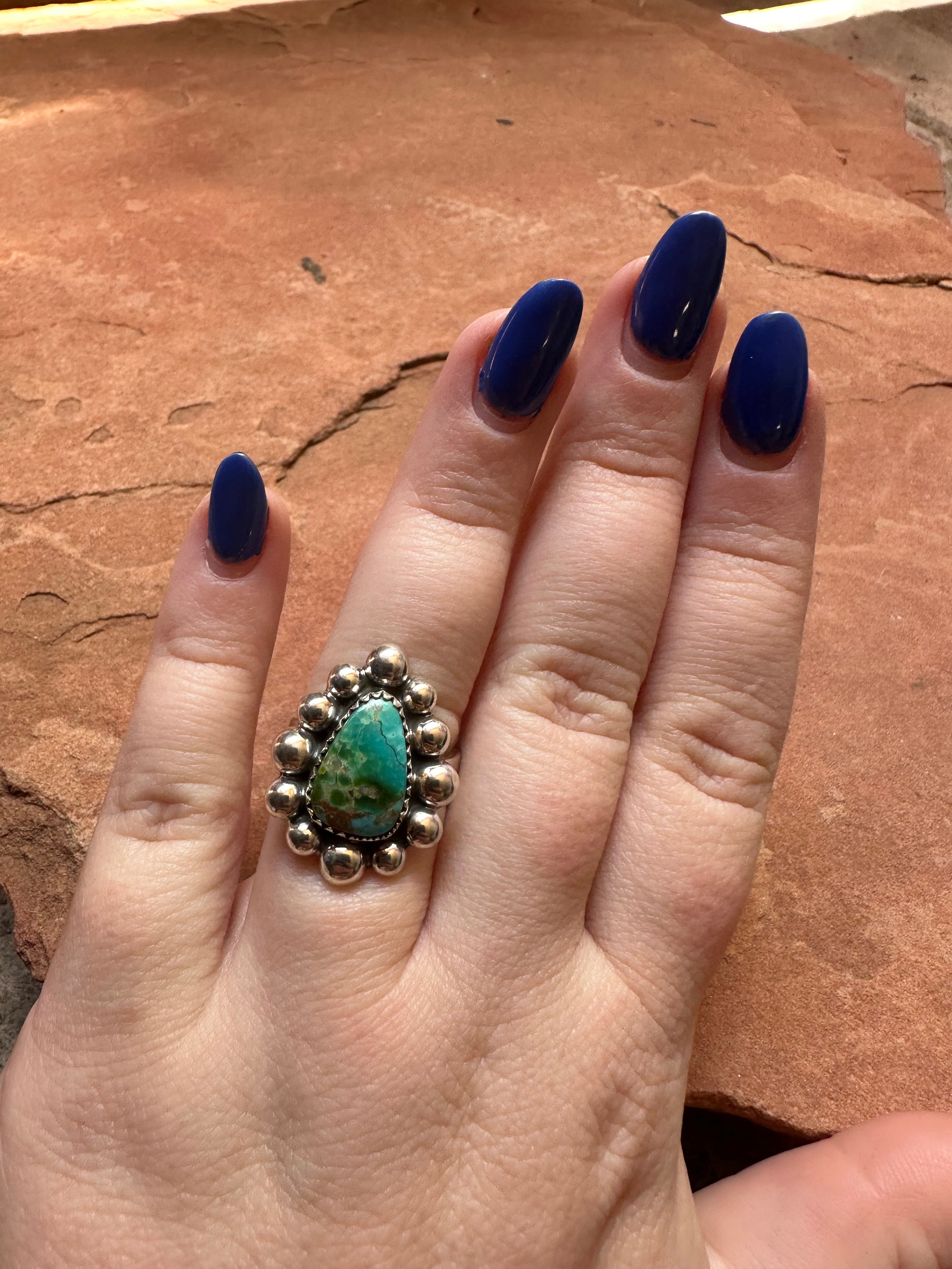 Handmade Natural Turquoise And Sterling Silver Adjustable Ring