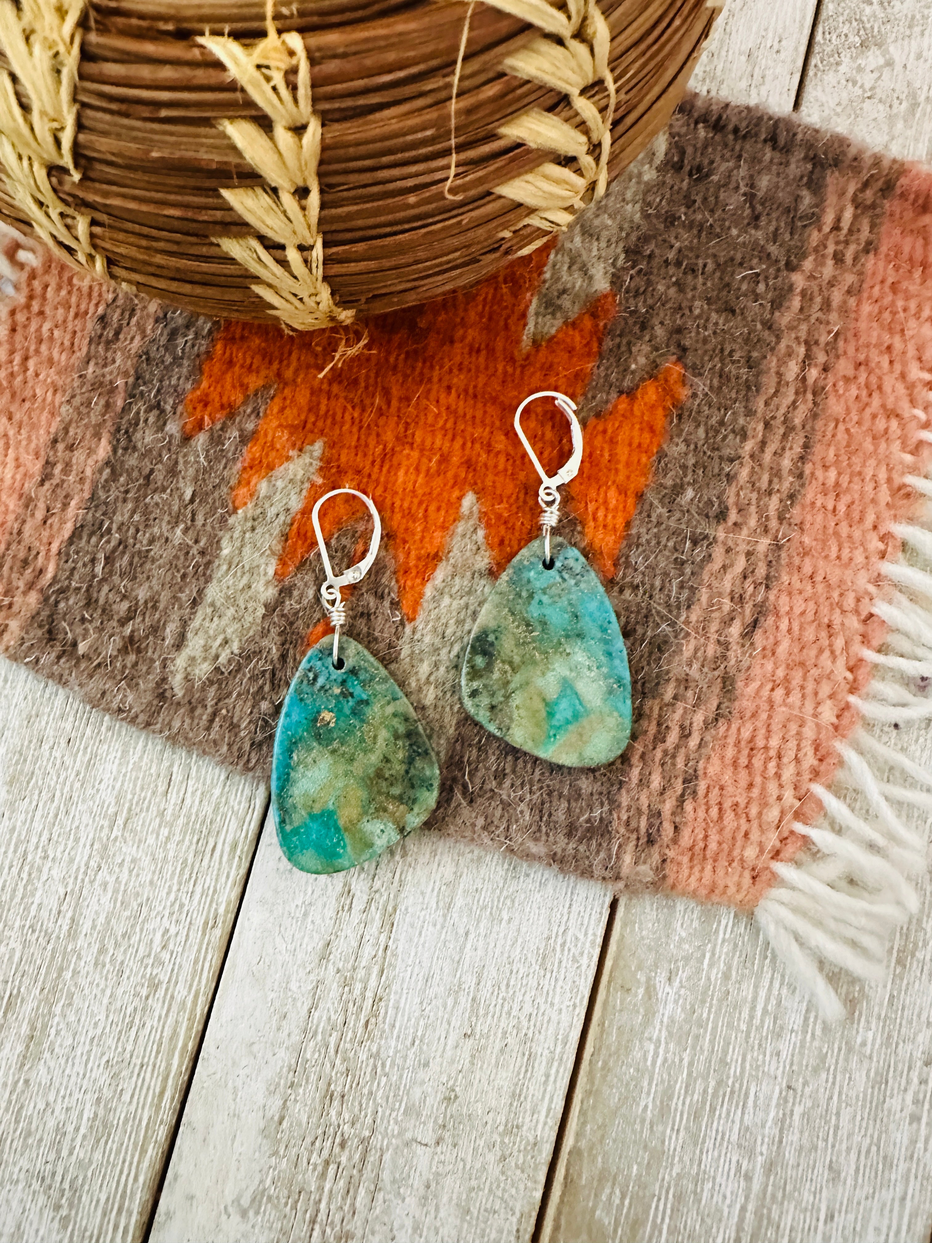 Handcrafted Sterling Silver & Turquoise Slab Dangle Earrings