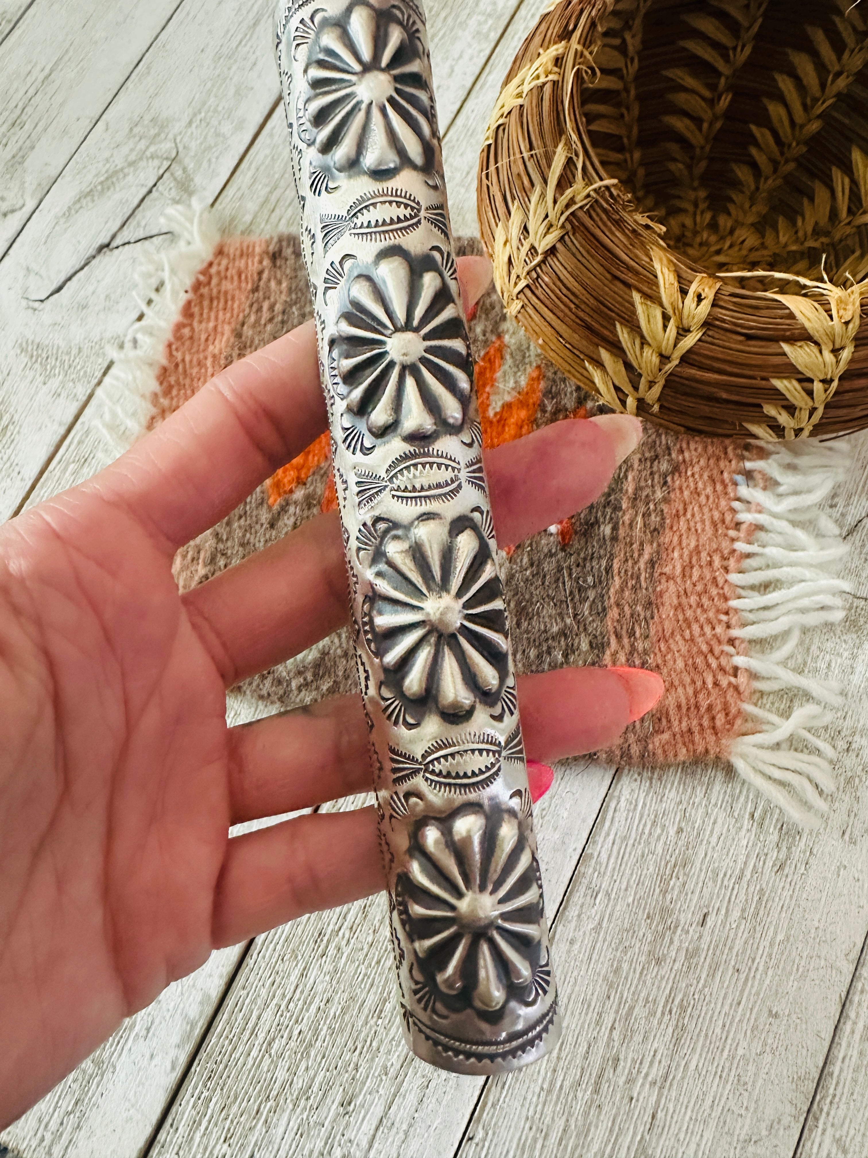 Handcrafted Turquoise & Sterling Silver Hand Stamped Ponytail Accessory