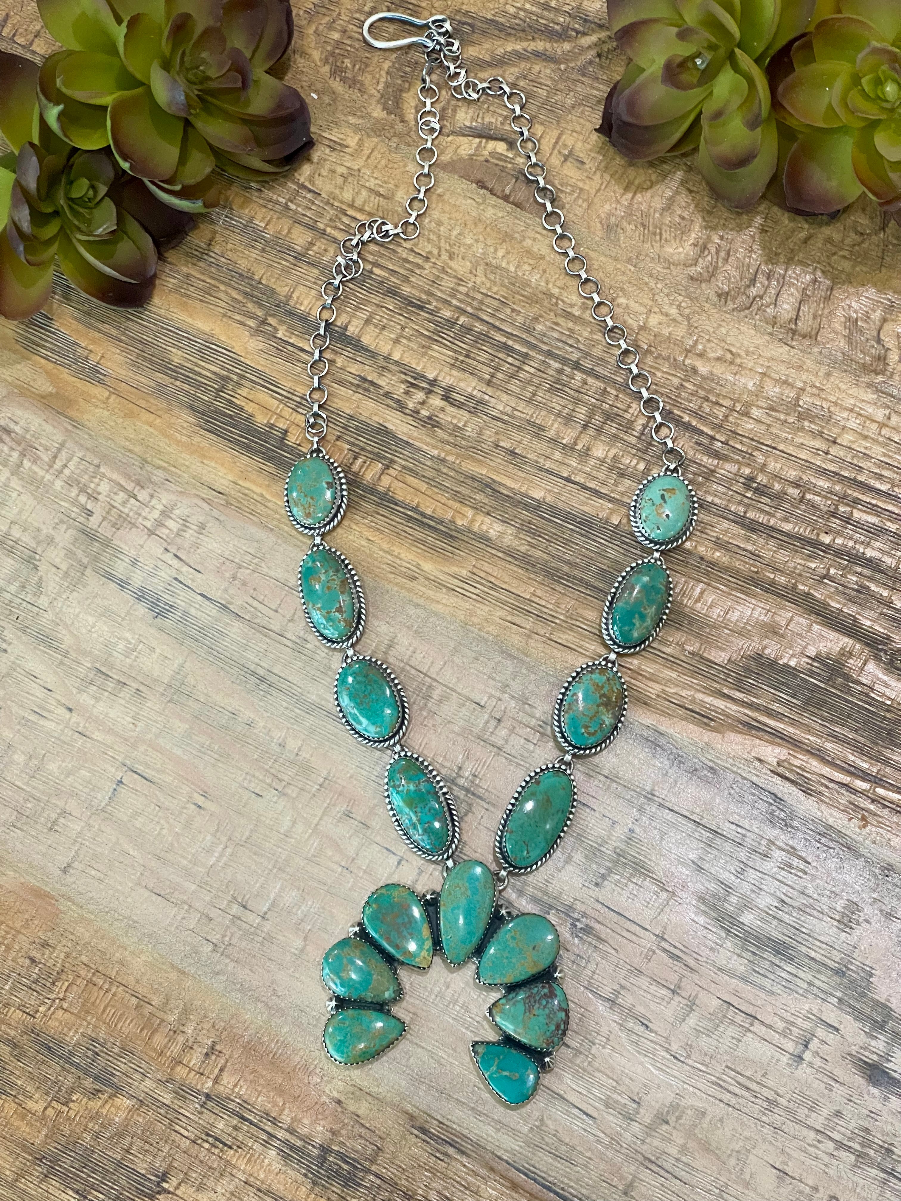 Handcrafted Sterling Silver & Royston Turquoise Naja Necklace