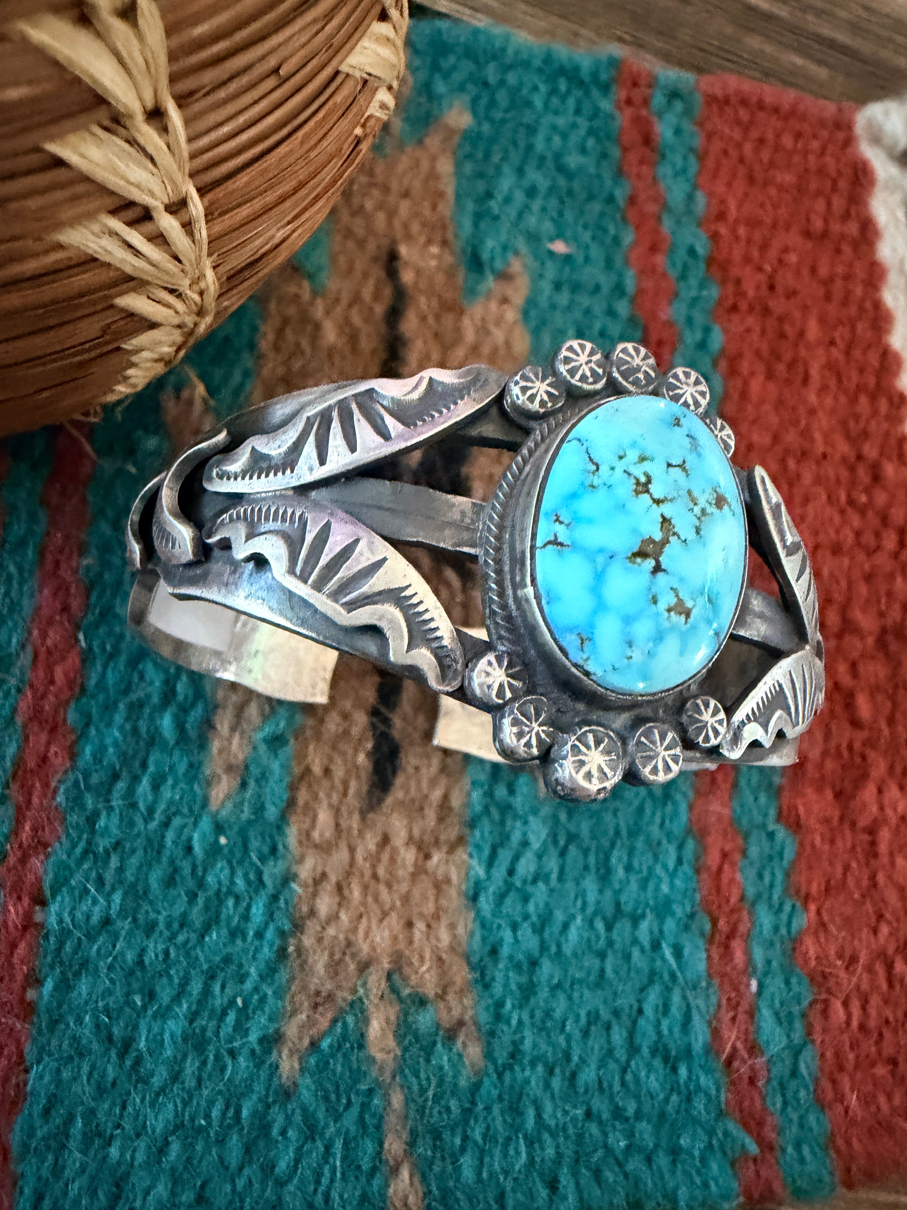 Handcrafted Turquoise & Sterling Silver Cuff Bracelet by Gilbert Tom