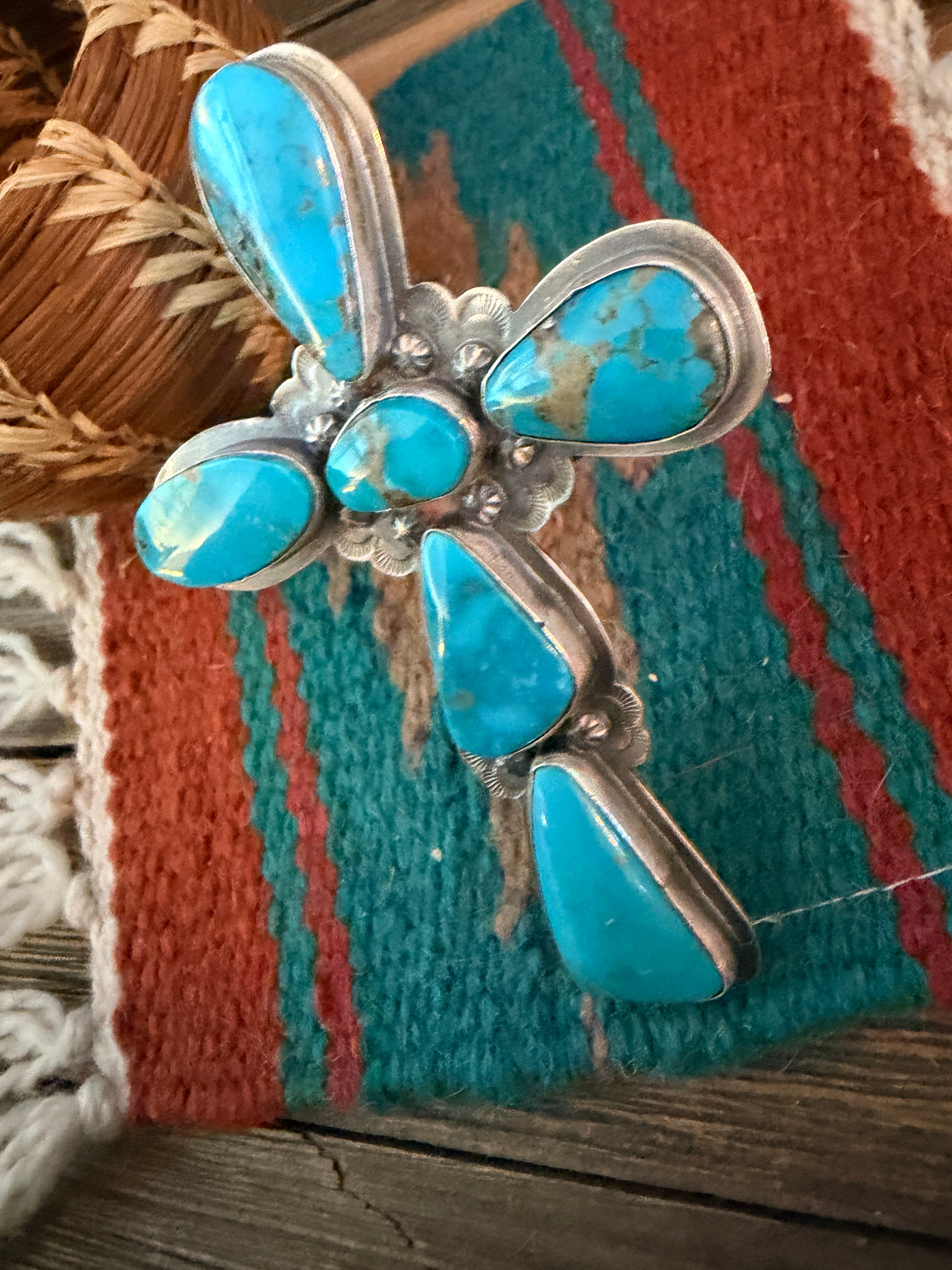 Handcrafted Turquoise & Sterling Silver Cross Cuff Bracelet