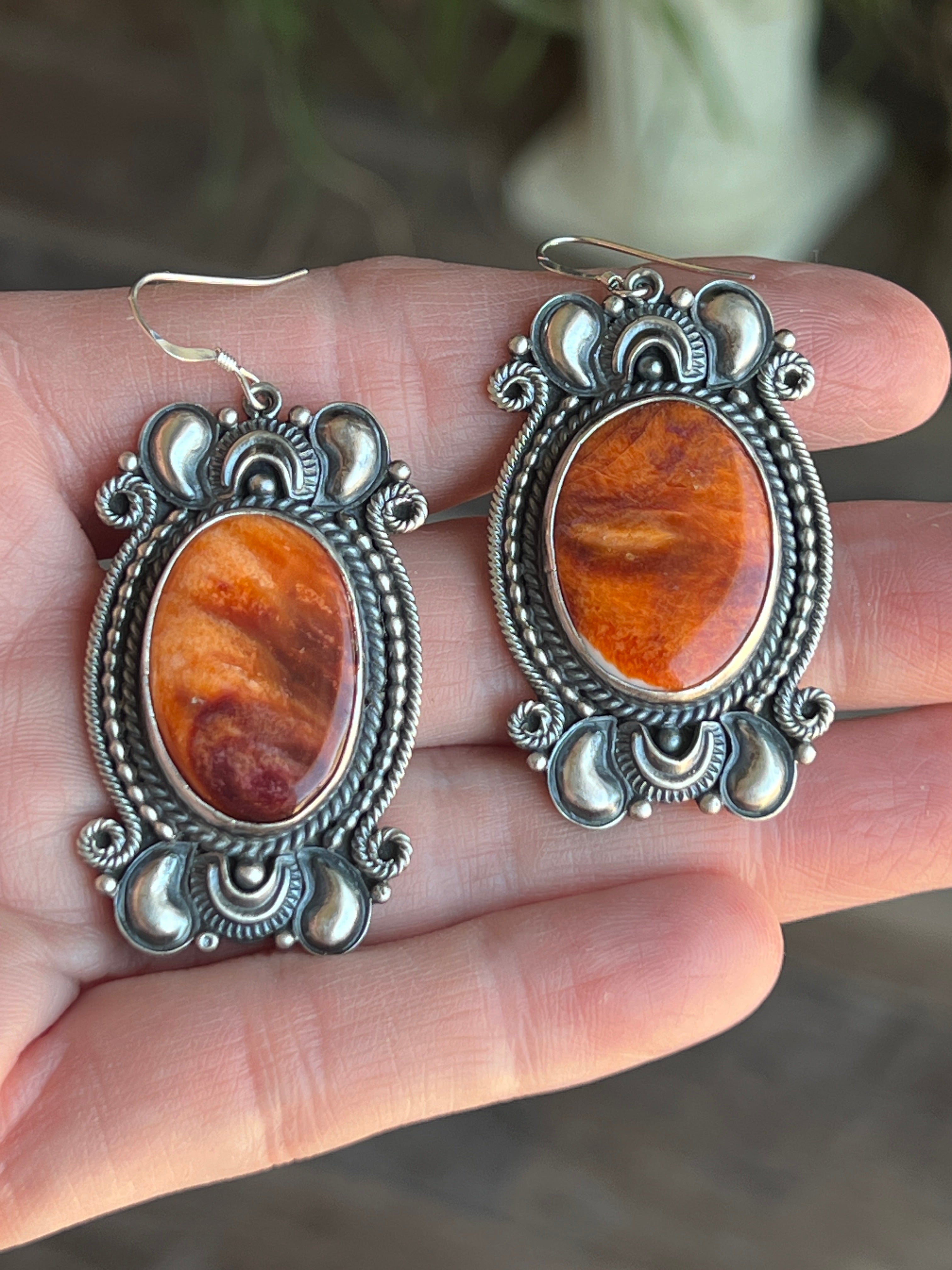 Handcrafted Sterling Silver, Spiny Oyster and Turquoise Link and Bead Necklace and Earrings Set by Derrick Gordon