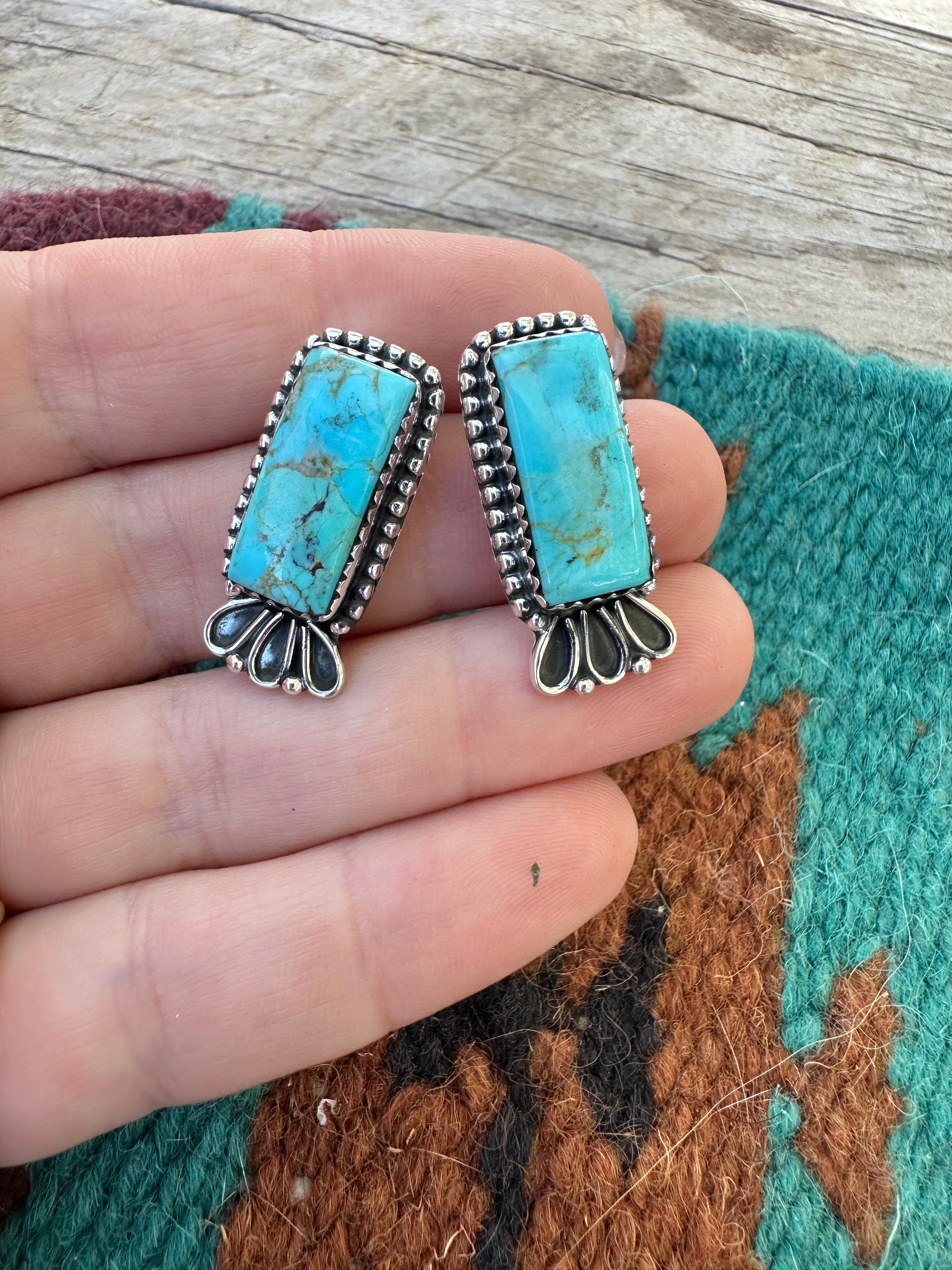 Handmade Turquoise and Sterling Silver Single Stone Post Earrings