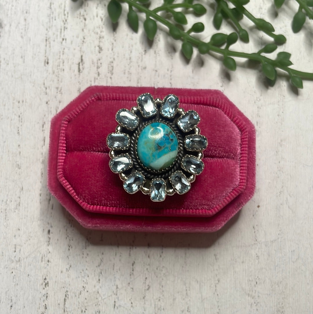 Nizhoni Handmade Turquoise & Blue Topaz Sterling Silver Adjustable Ring