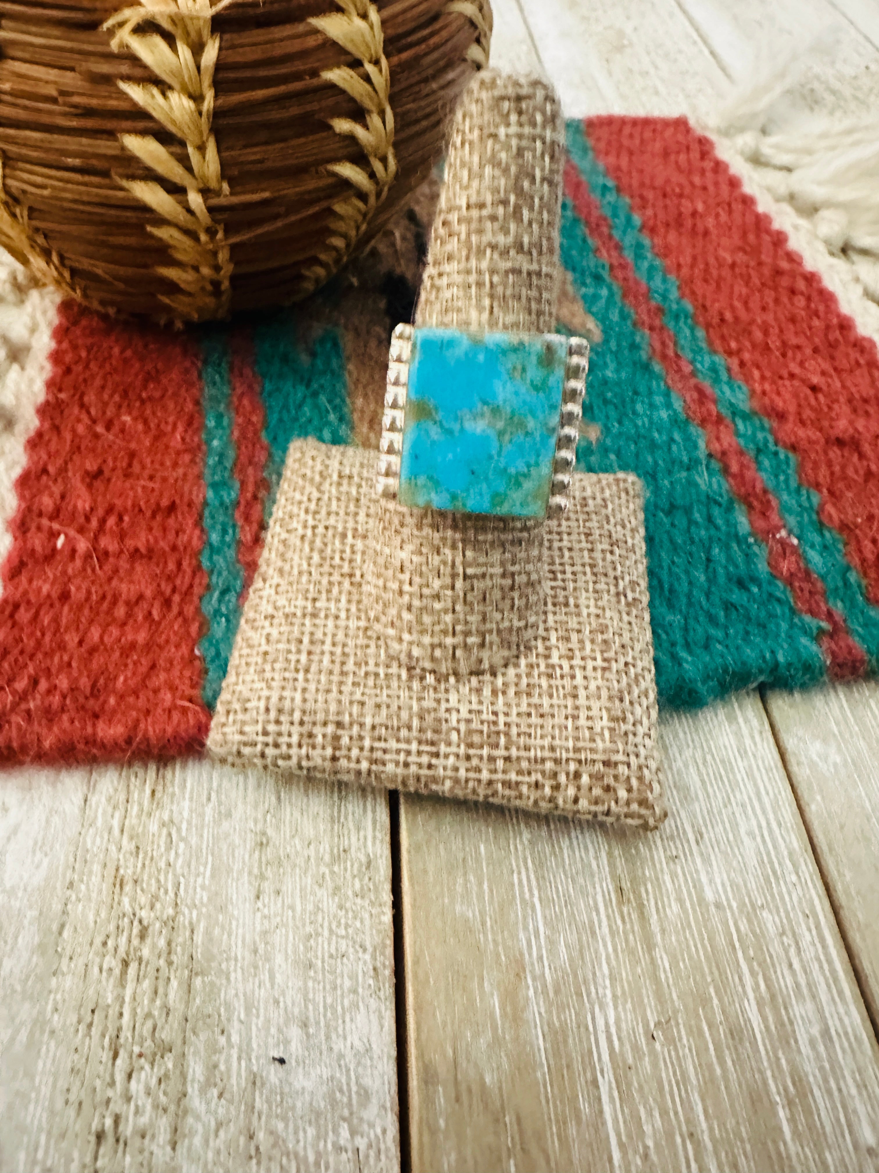 Handcrafted Turquoise & Sterling Silver Ring Size 9.5