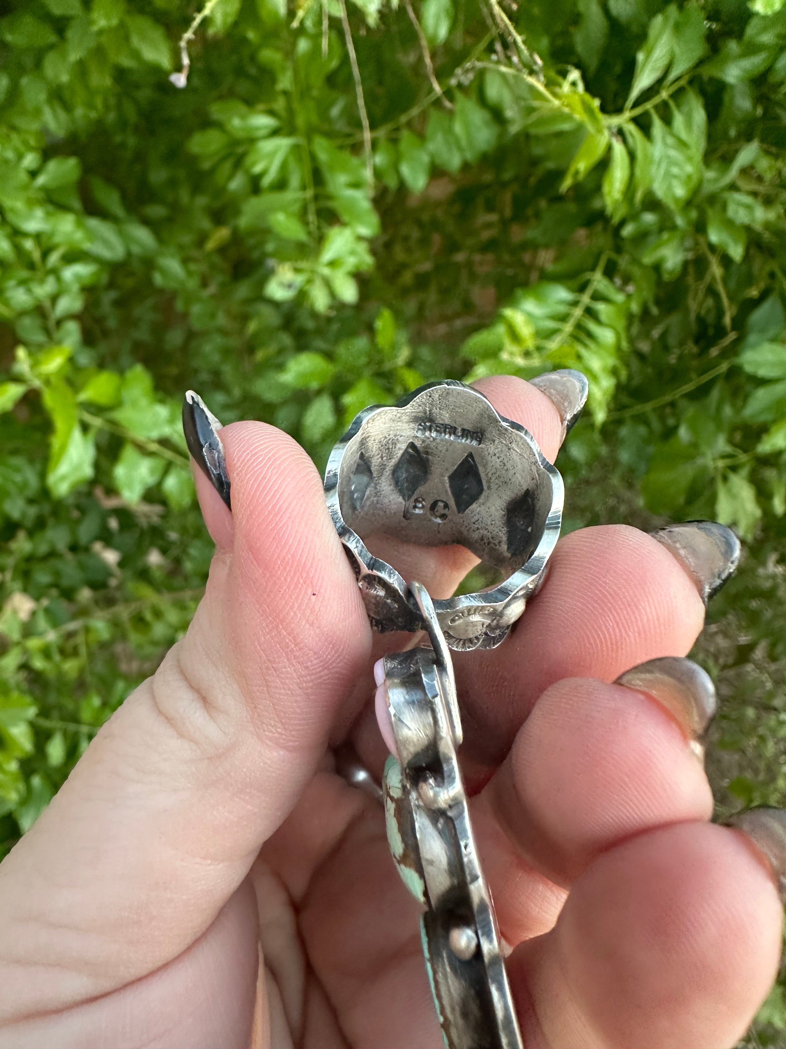 Navajo Sterling Silver, Pink Conch & Turquoise Cactus Pendant Signed