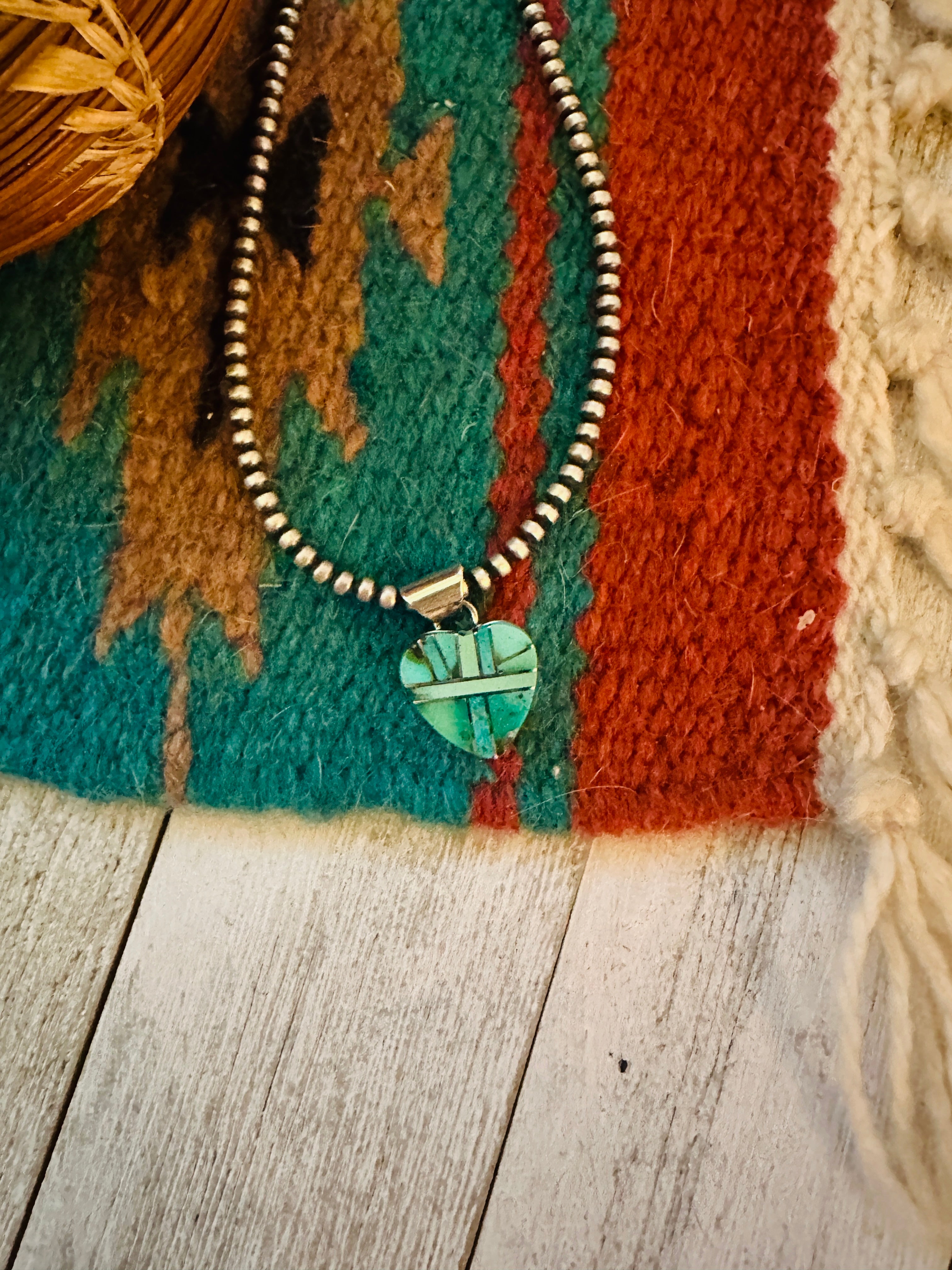 Navajo Turquoise & Sterling Silver Inlay Heart Pendant