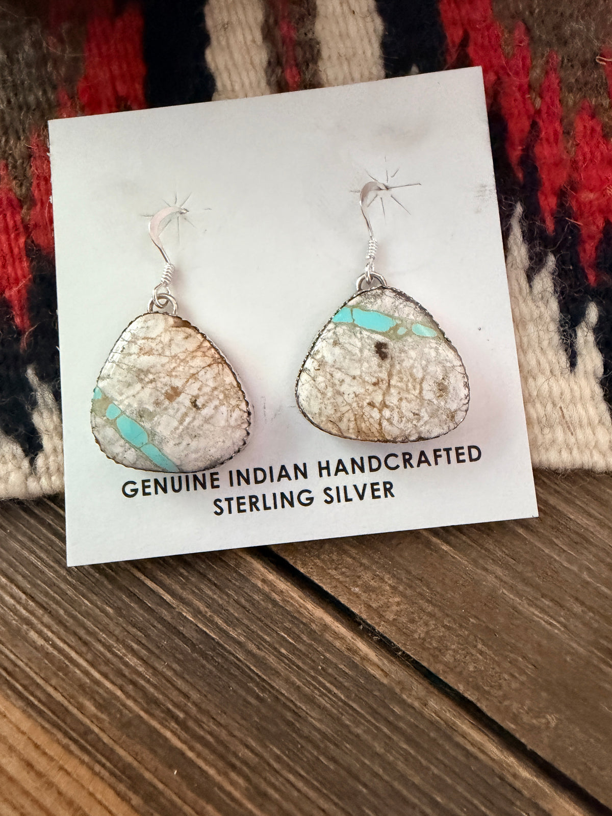 Handcrafted Ribbon Turquoise & Sterling Silver Dangle Earrings by Lorenzo Arviso Jr.