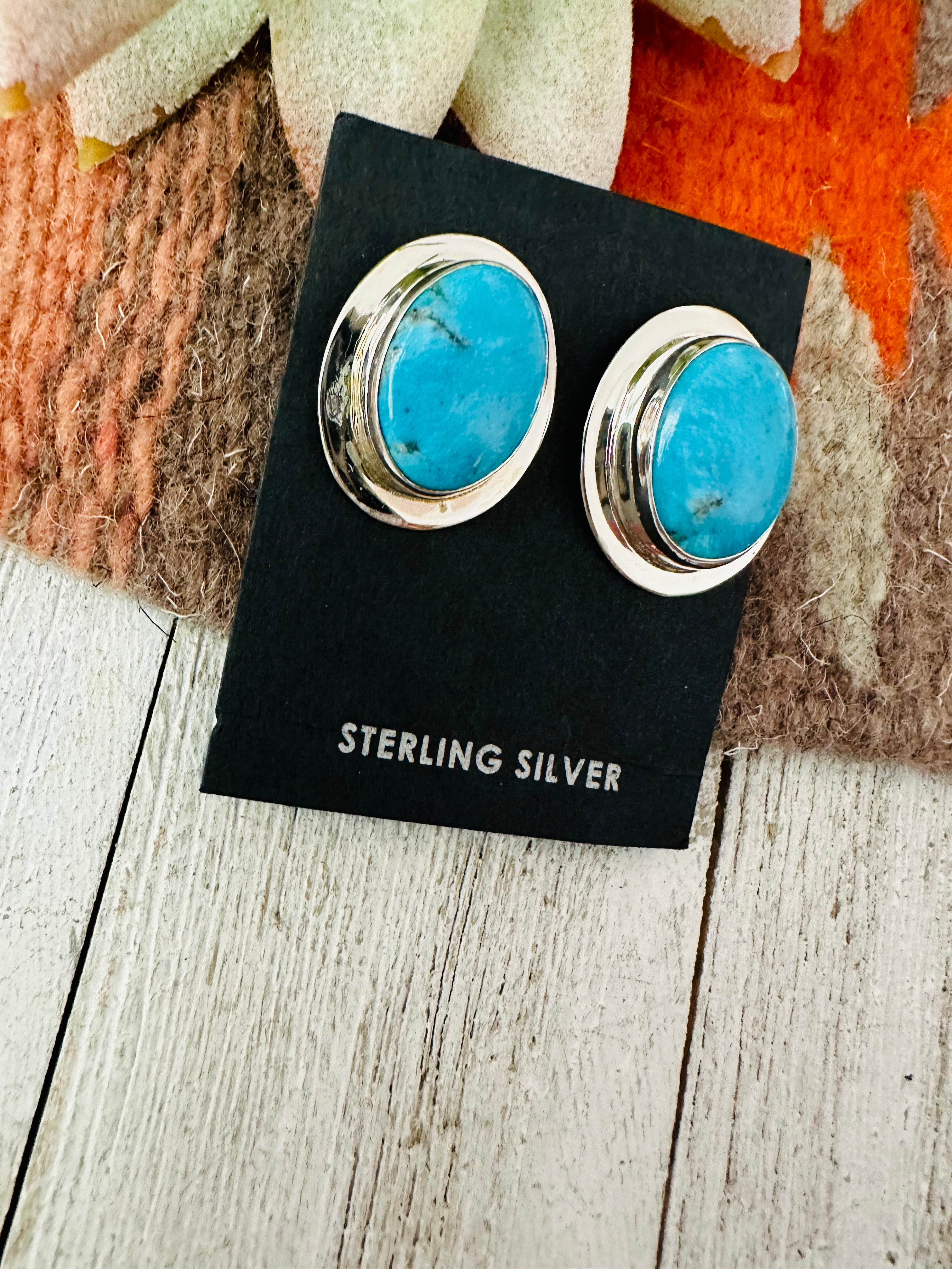 Navajo Turquoise and Sterling Silver Oval Post Earrings