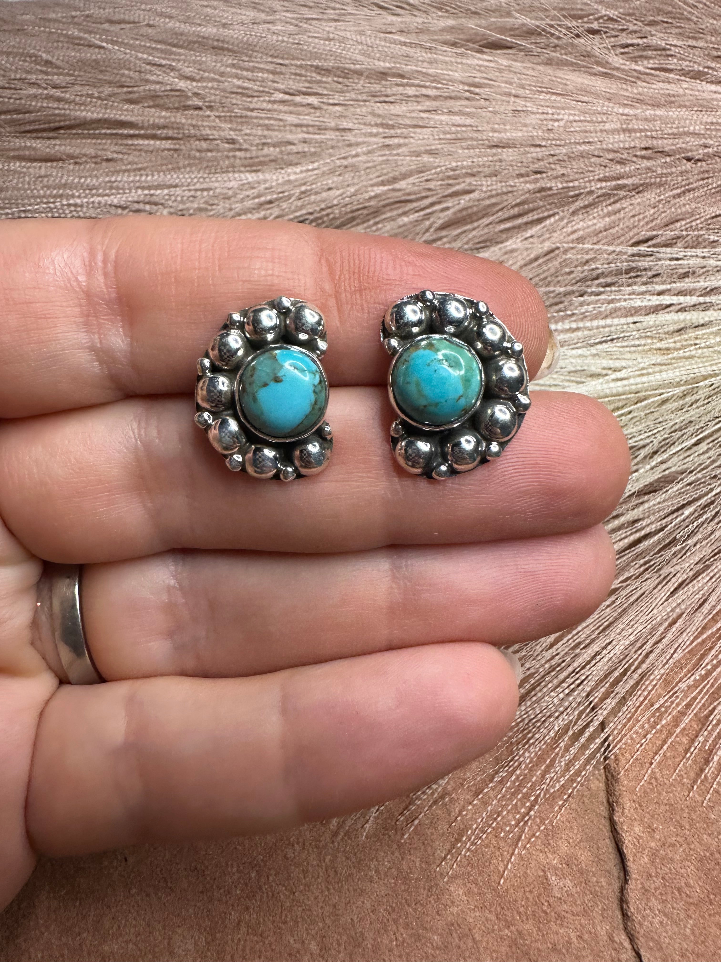 Handmade Sterling Silver Ball & Turquoise Post Earrings