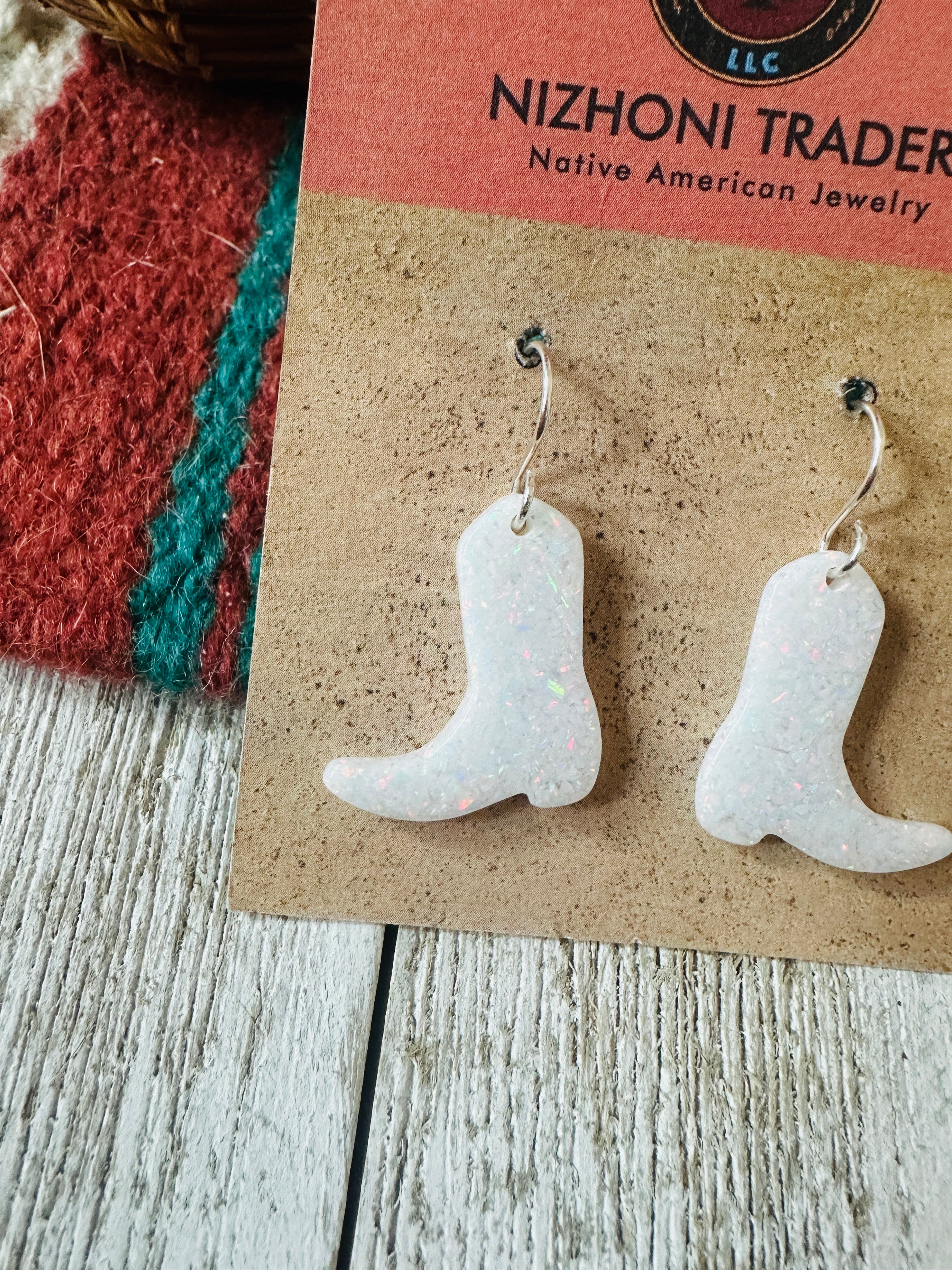 Handcrafted Sterling Silver & Opal Cowboy Boot Dangle Earrings