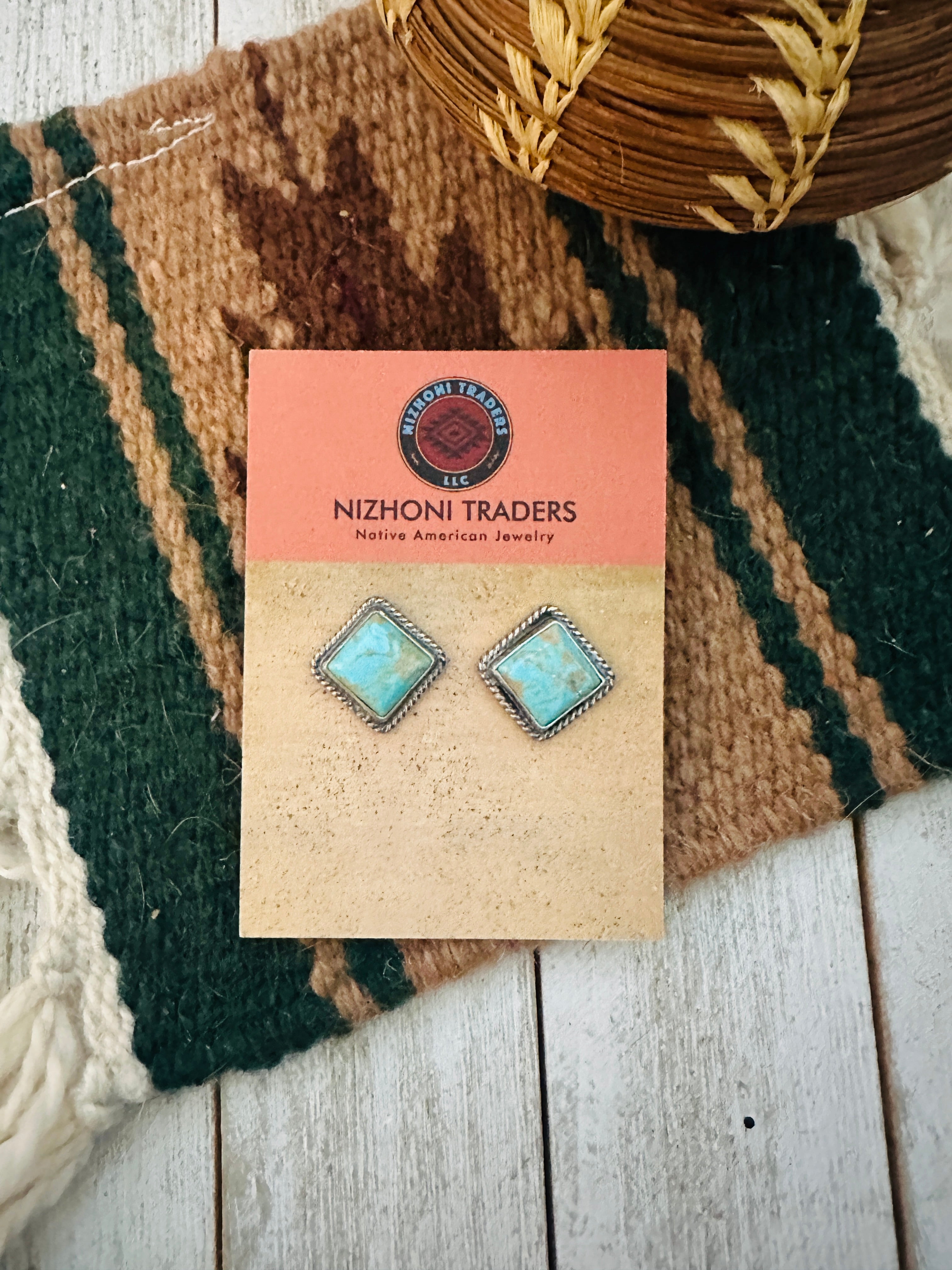 Navajo Turquoise and Sterling Silver Square Stud Earrings