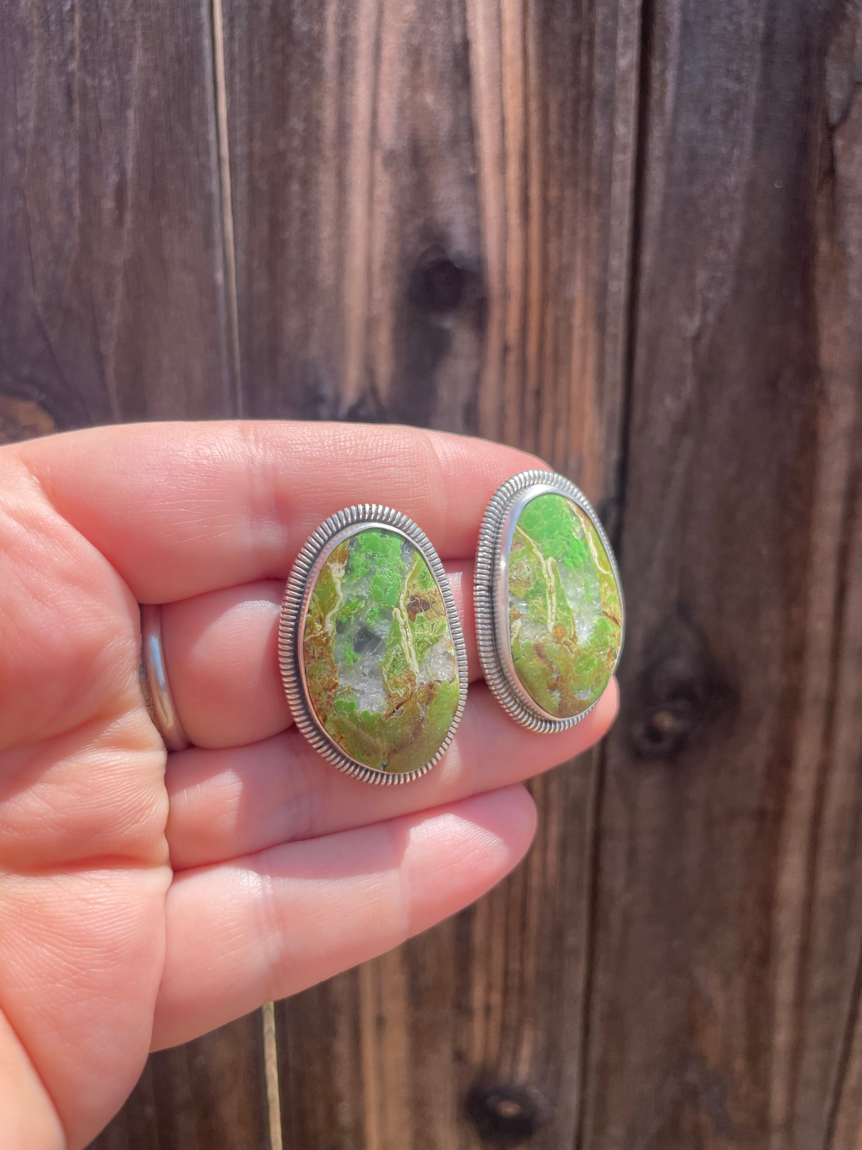 Navajo Gaspeite & Sterling Silver Post Earrings