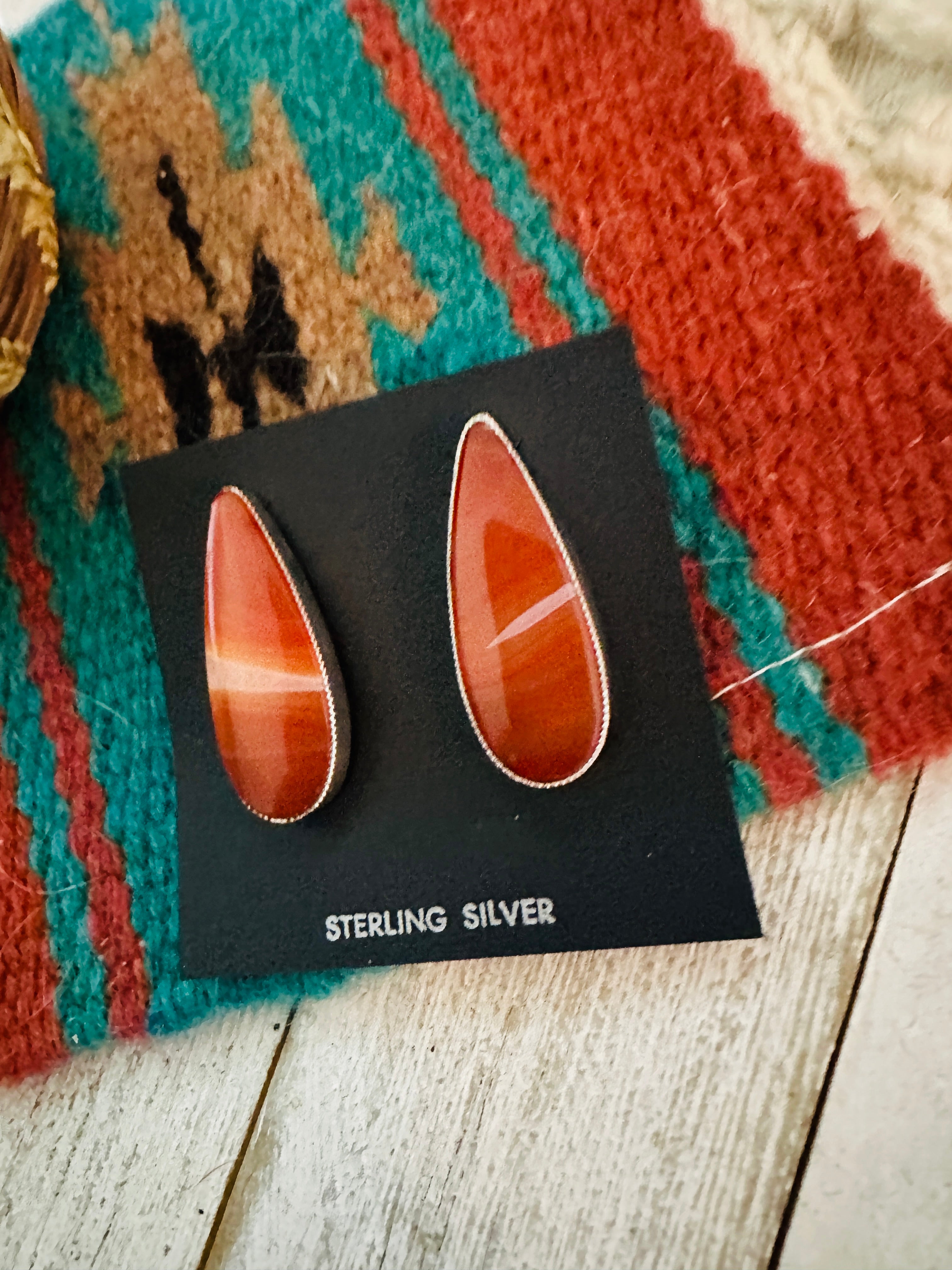 Navajo Jasper Sterling Silver Post Earrings Signed