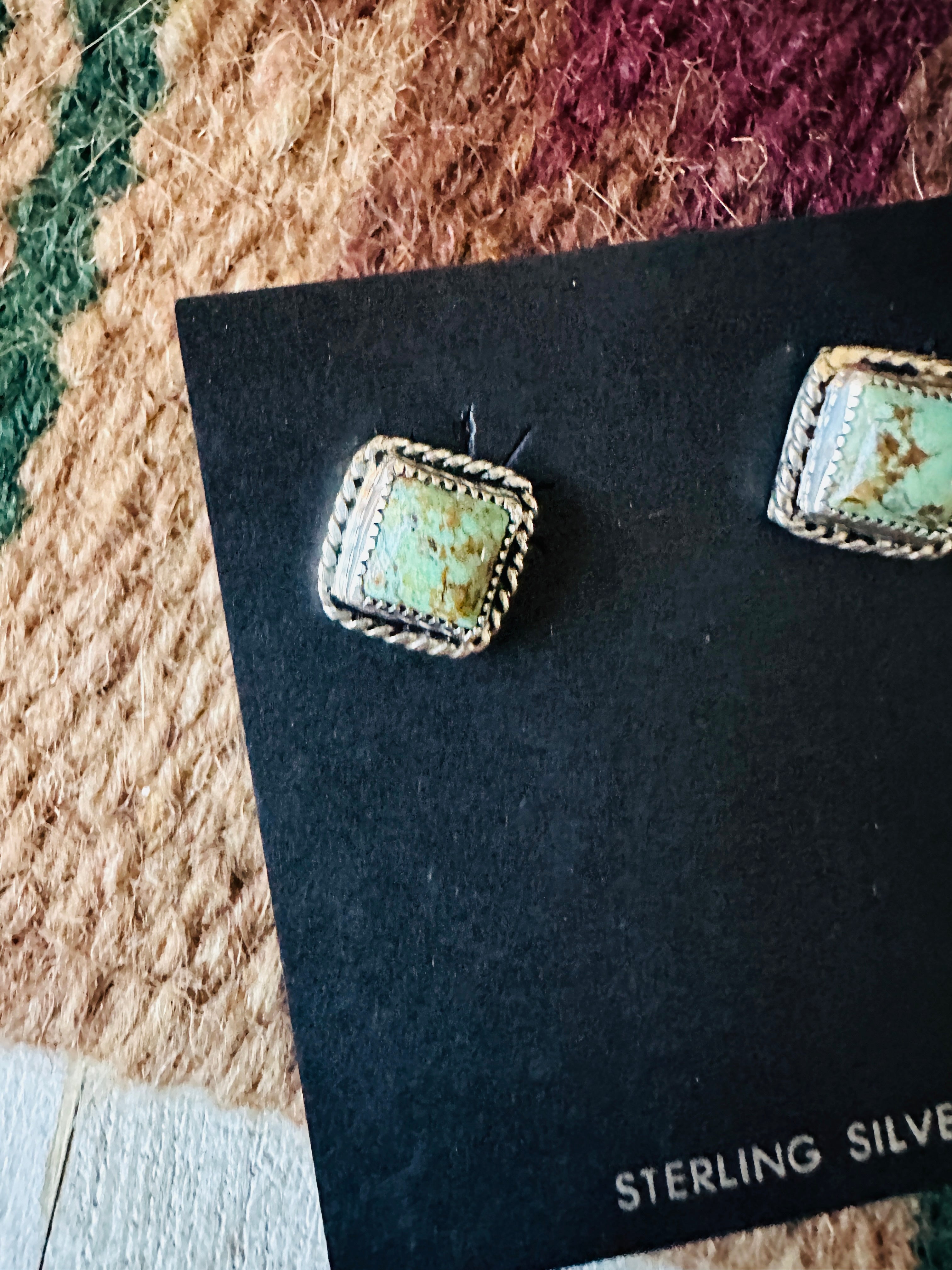 Navajo Sterling Silver & Turquoise Square Stud Earrings