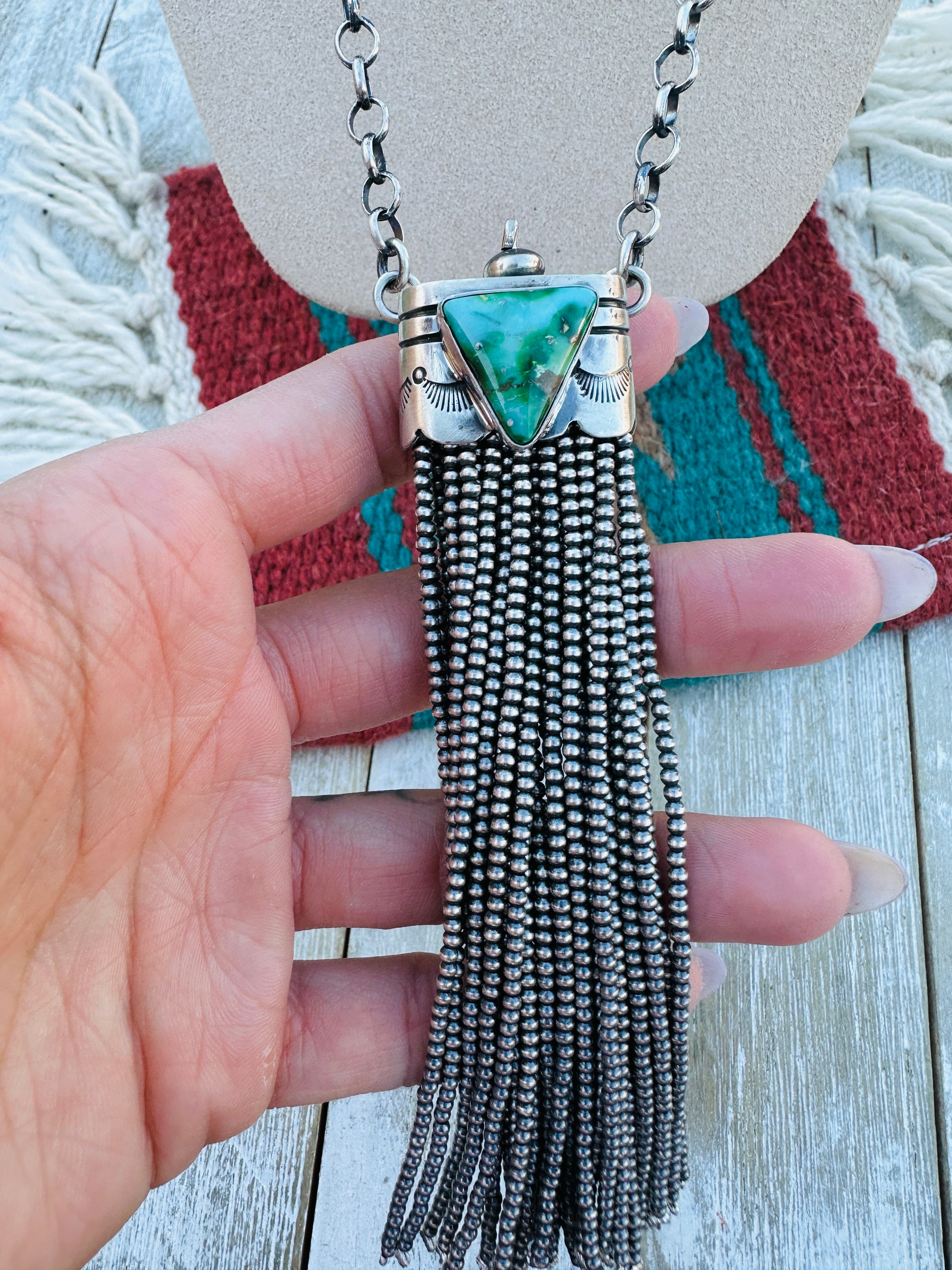 Handcrafted Turquoise & Sterling Silver Tassel Necklace