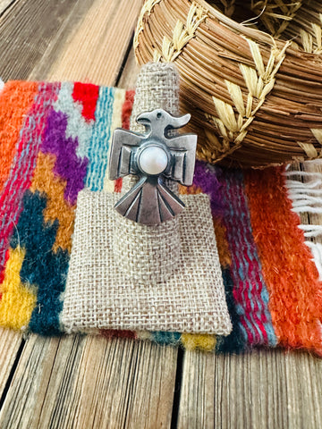 Handcrafted Pearl and Sterling Silver Thunderbird Ring size 6 by Chimney Butte