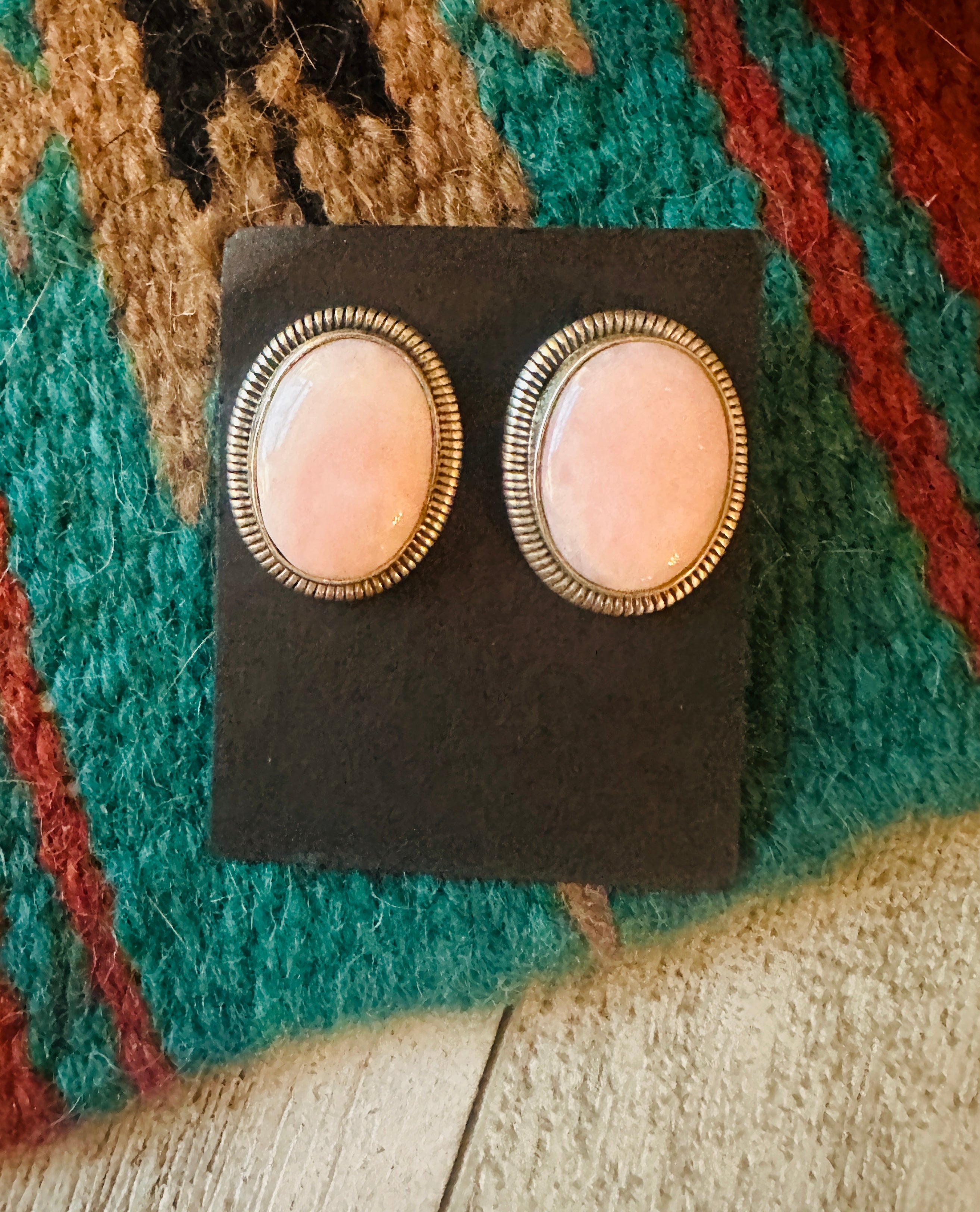 Navajo Sterling Silver & Queen Pink Conch Stud Earrings by Wydell Billie