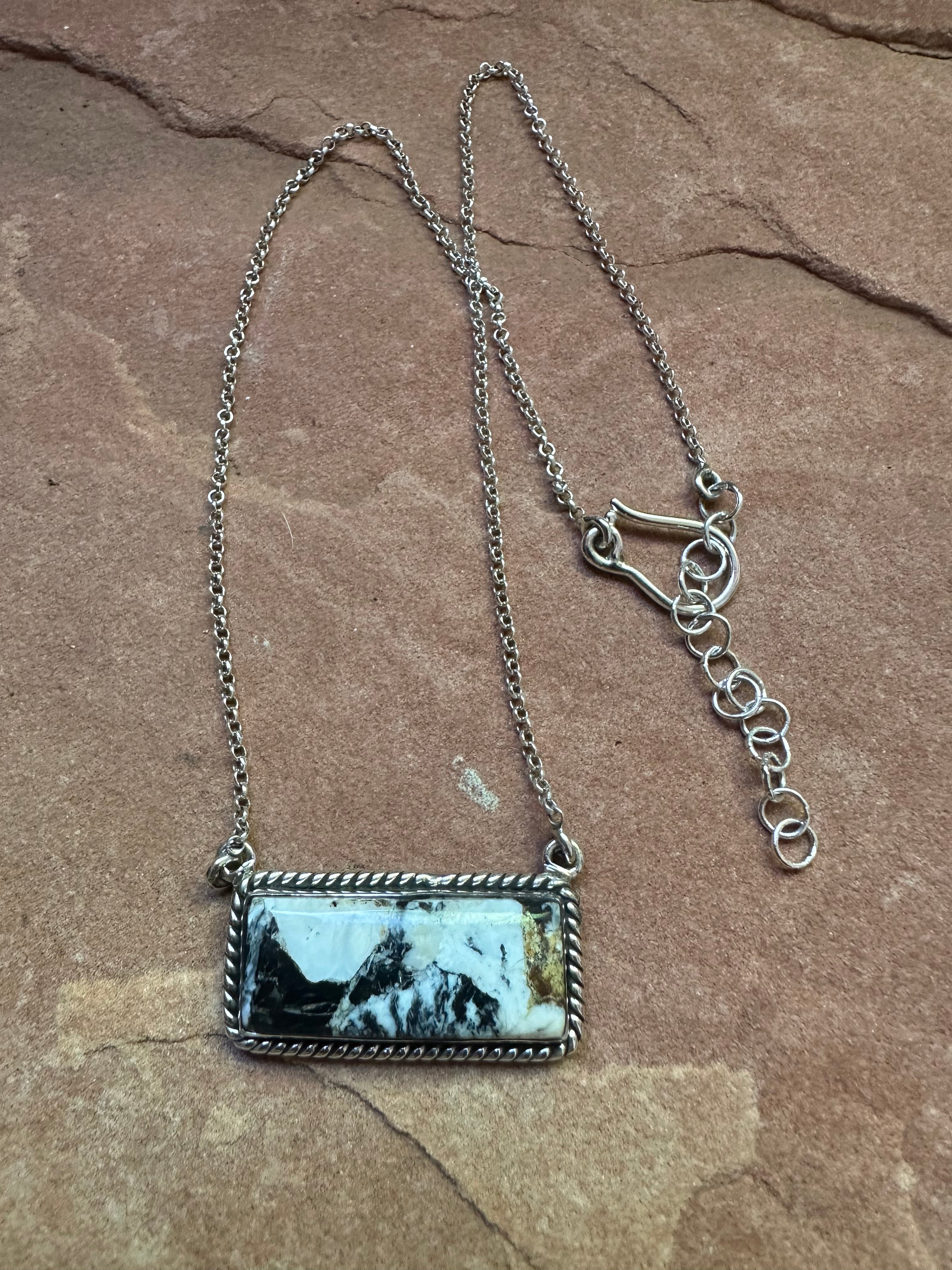 Handmade Sterling Silver & White Buffalo Bar Necklace