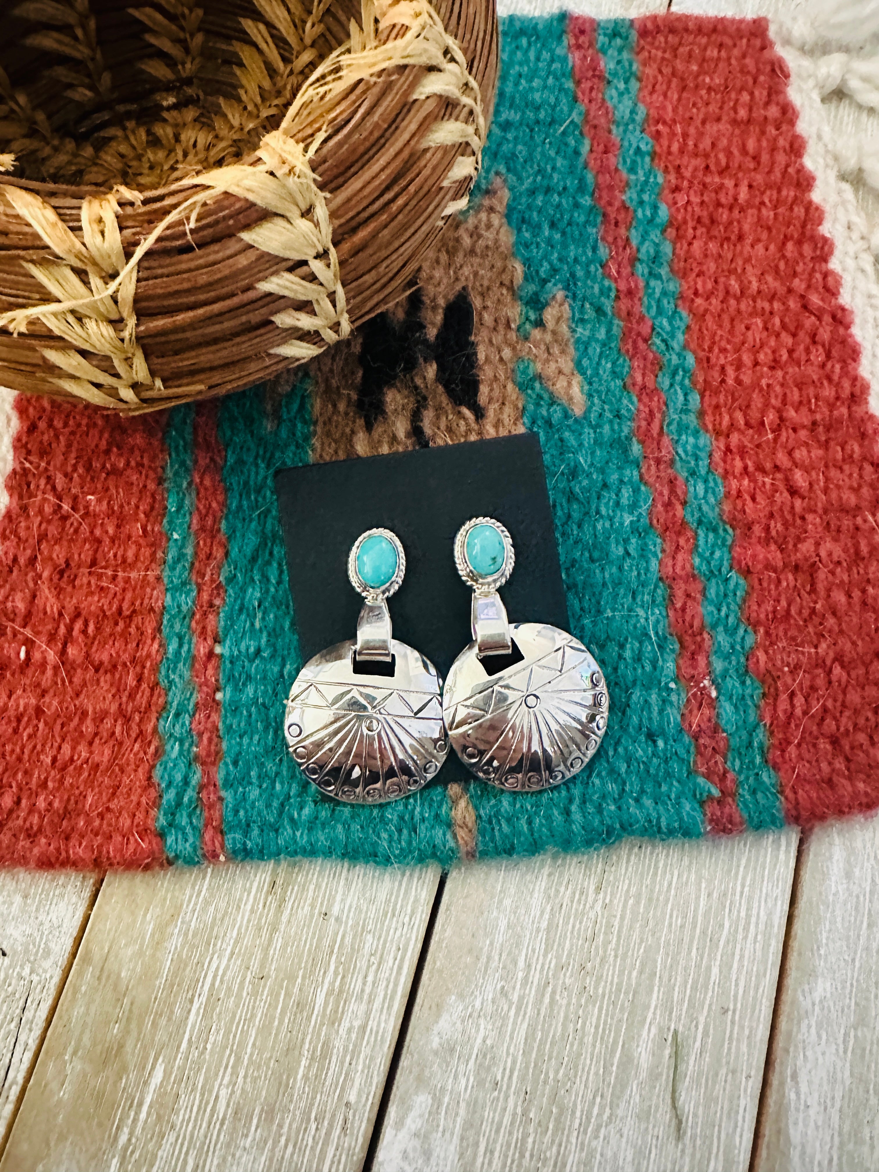 Handcrafted Turquoise & Sterling Silver Concho Dangle Earrings