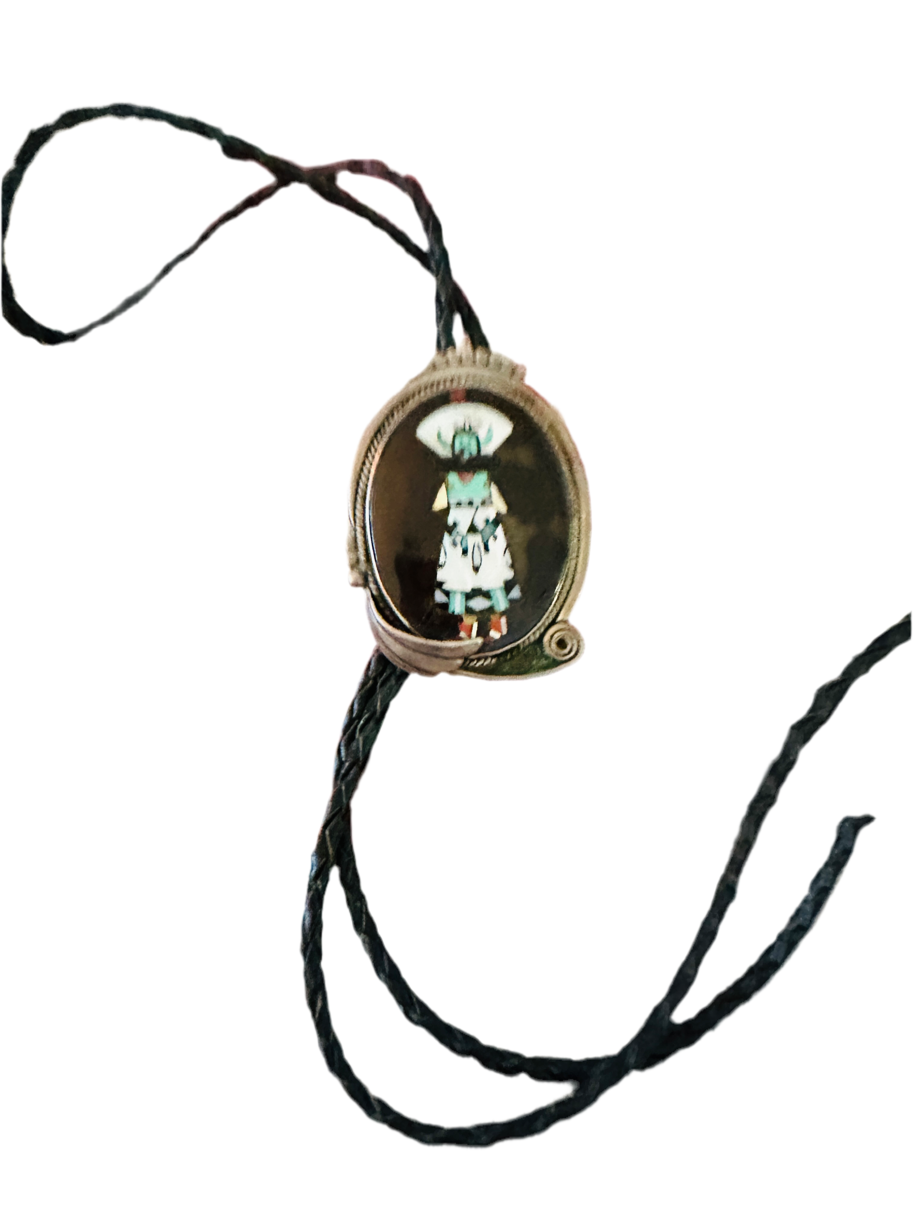 Vintage Old Pawn Sterling Silver & Multi Stone Inlay Bolo Tie