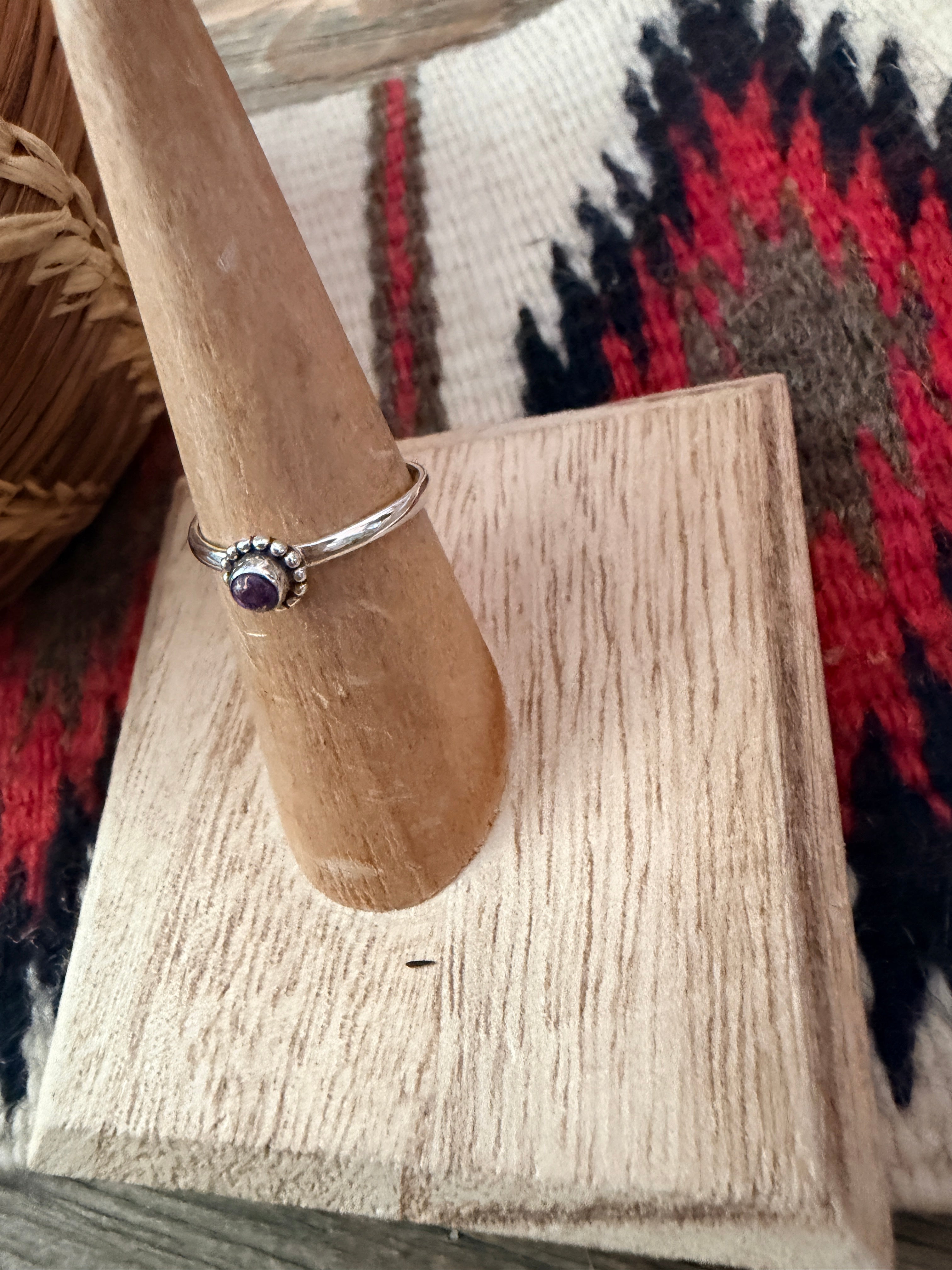 Handmade Sterling Silver & Purple Mojave Adjustable Ring