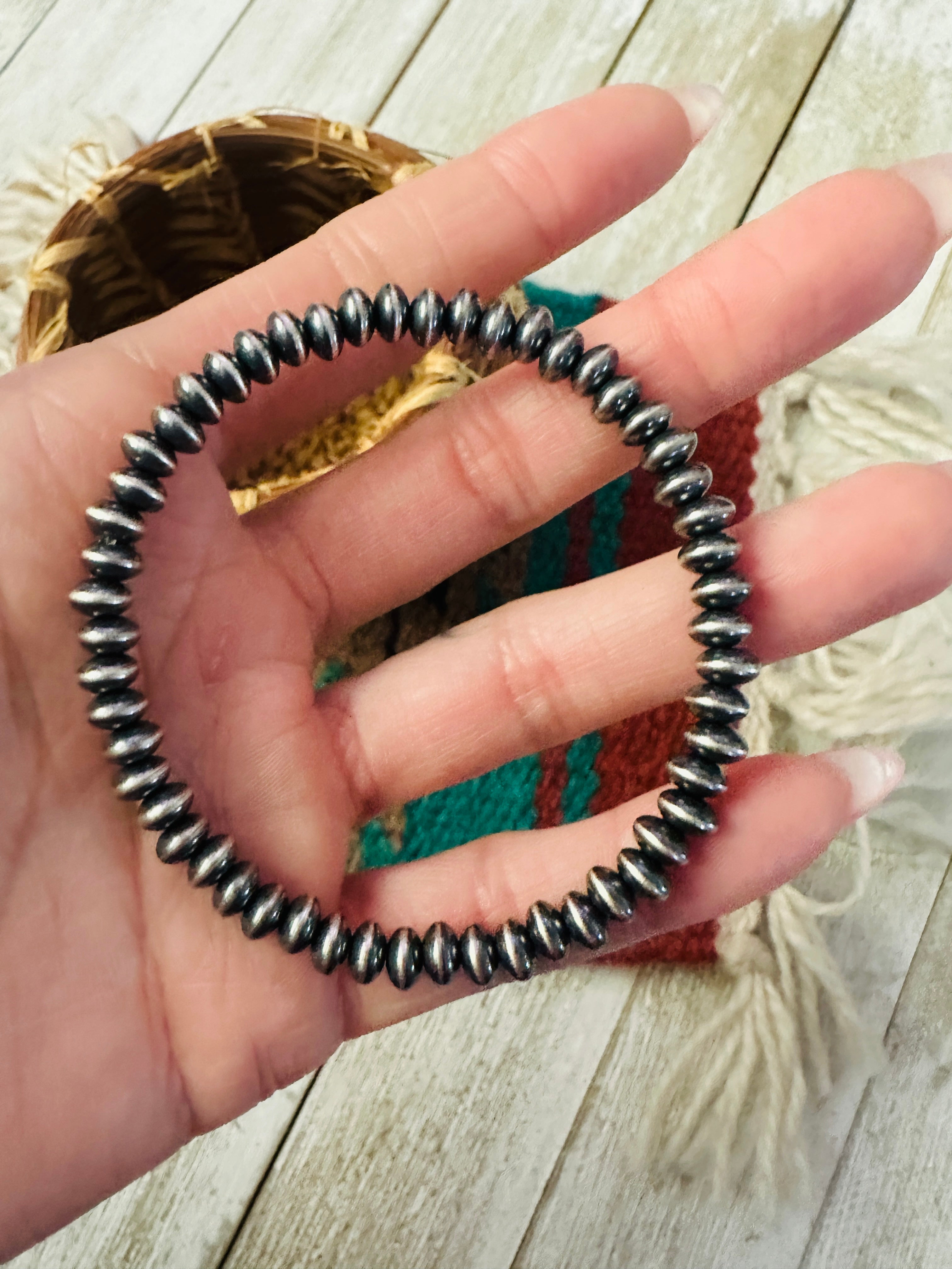 Handcrafted Sterling Silver Stretch 5mm Saucer Bead Bracelet