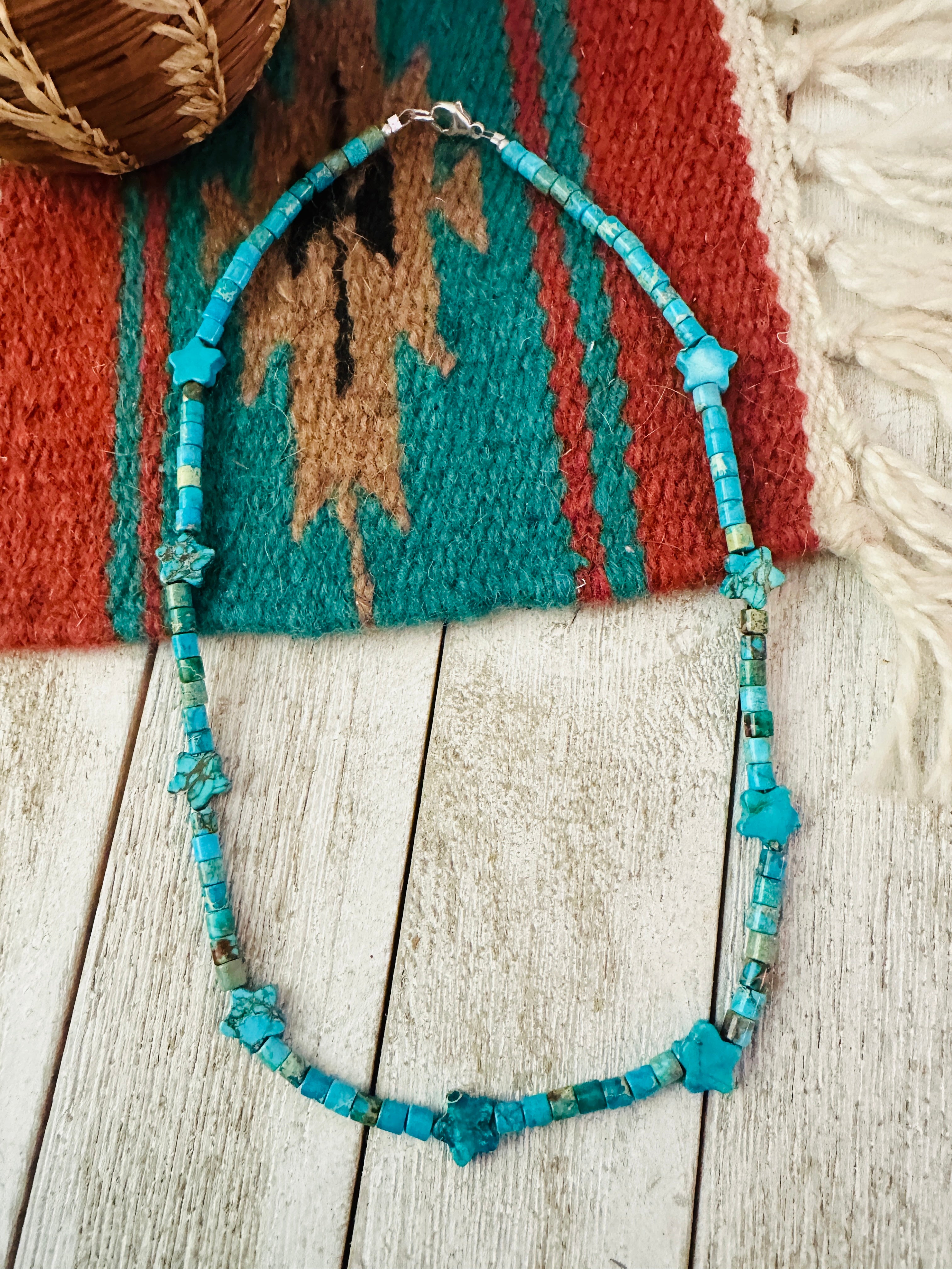 Turquoise & Sterling Silver 18” Beaded Star Necklace