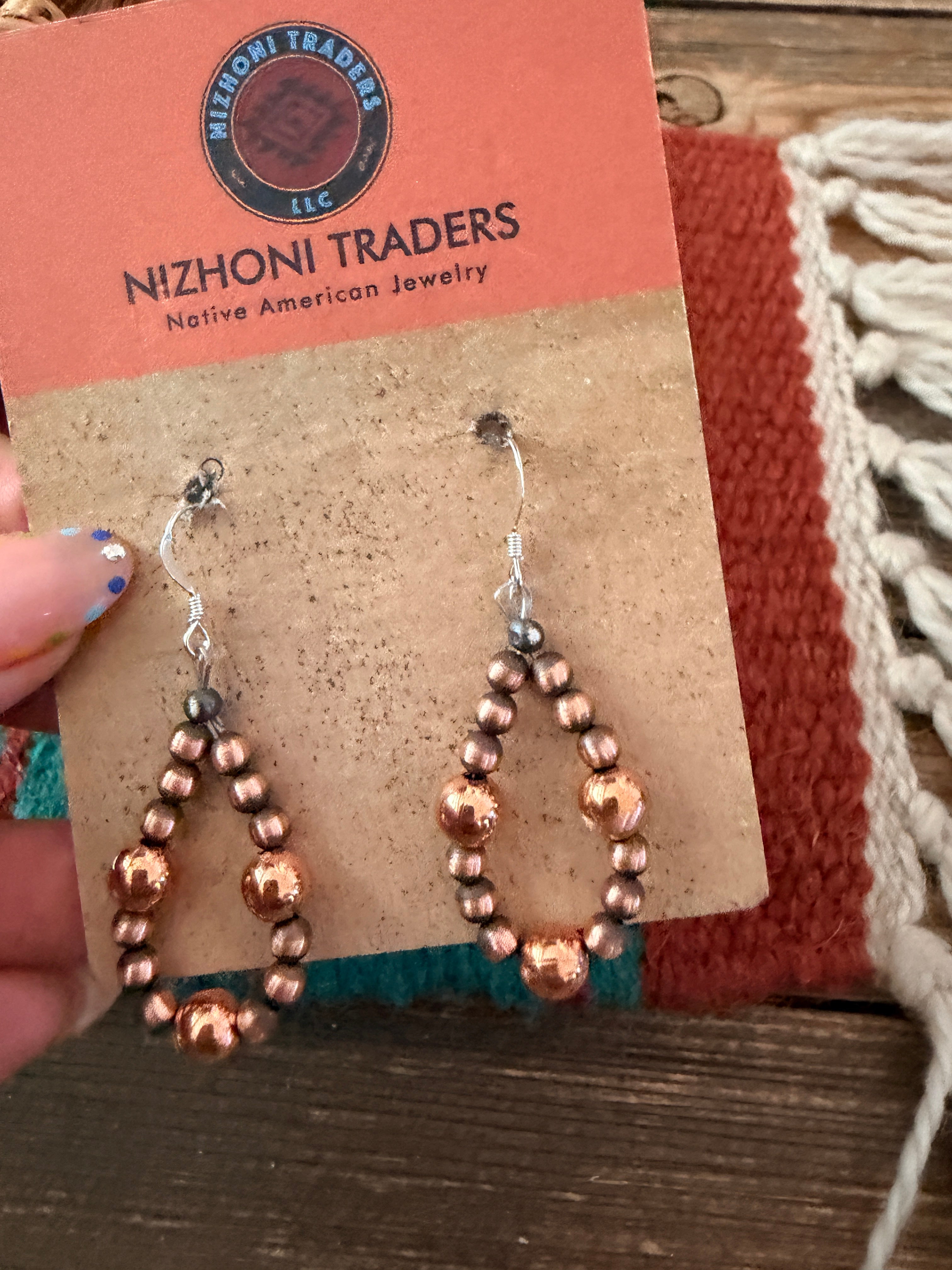Handcrafted Copper Beaded Dangle Hoop Earrings